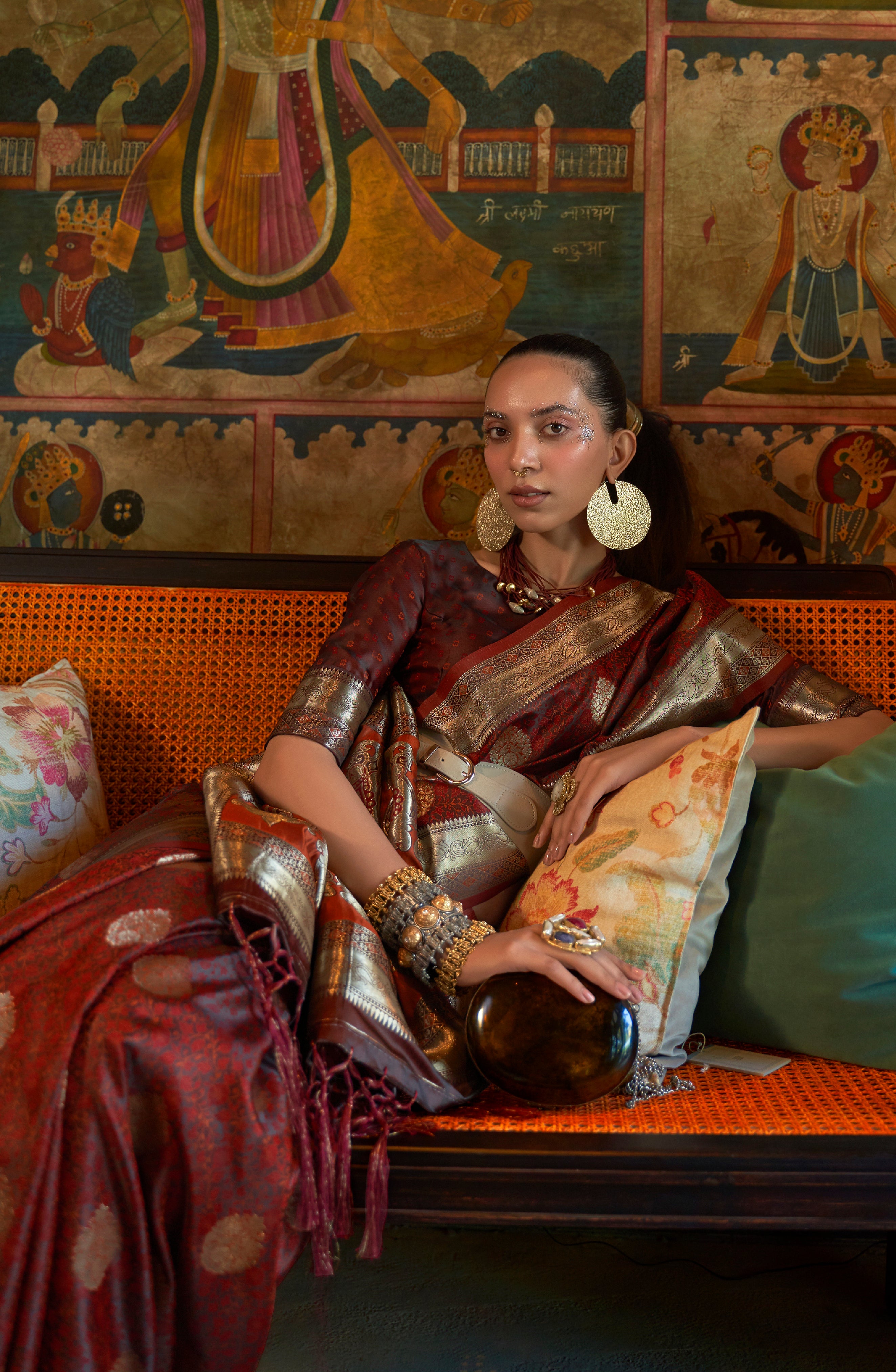 Maroon Silk Saree with  Jacquard Woven Work