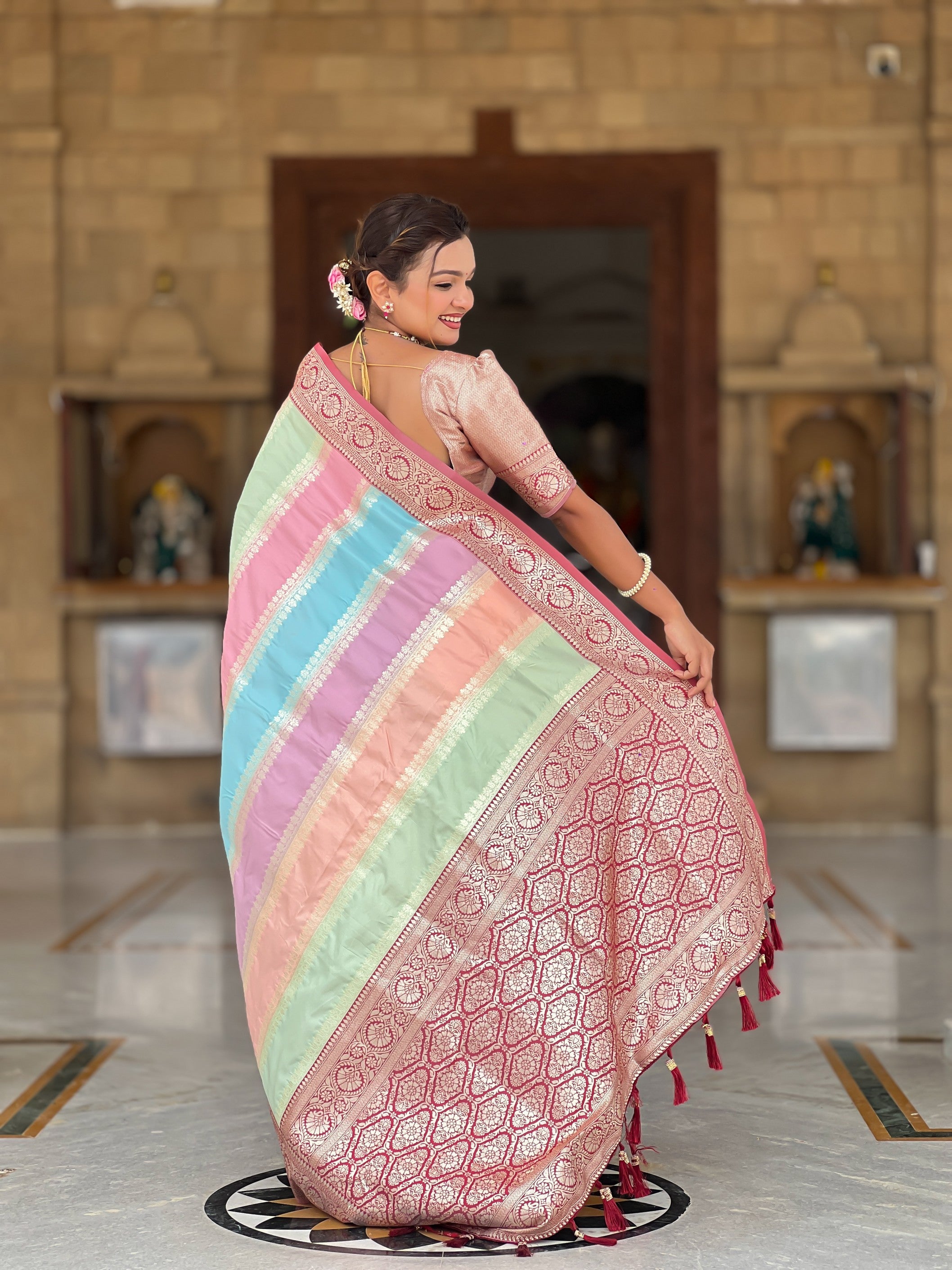 Maroon Soft Silk Woven Jacquard Designer Festive Wear Traditional Saree