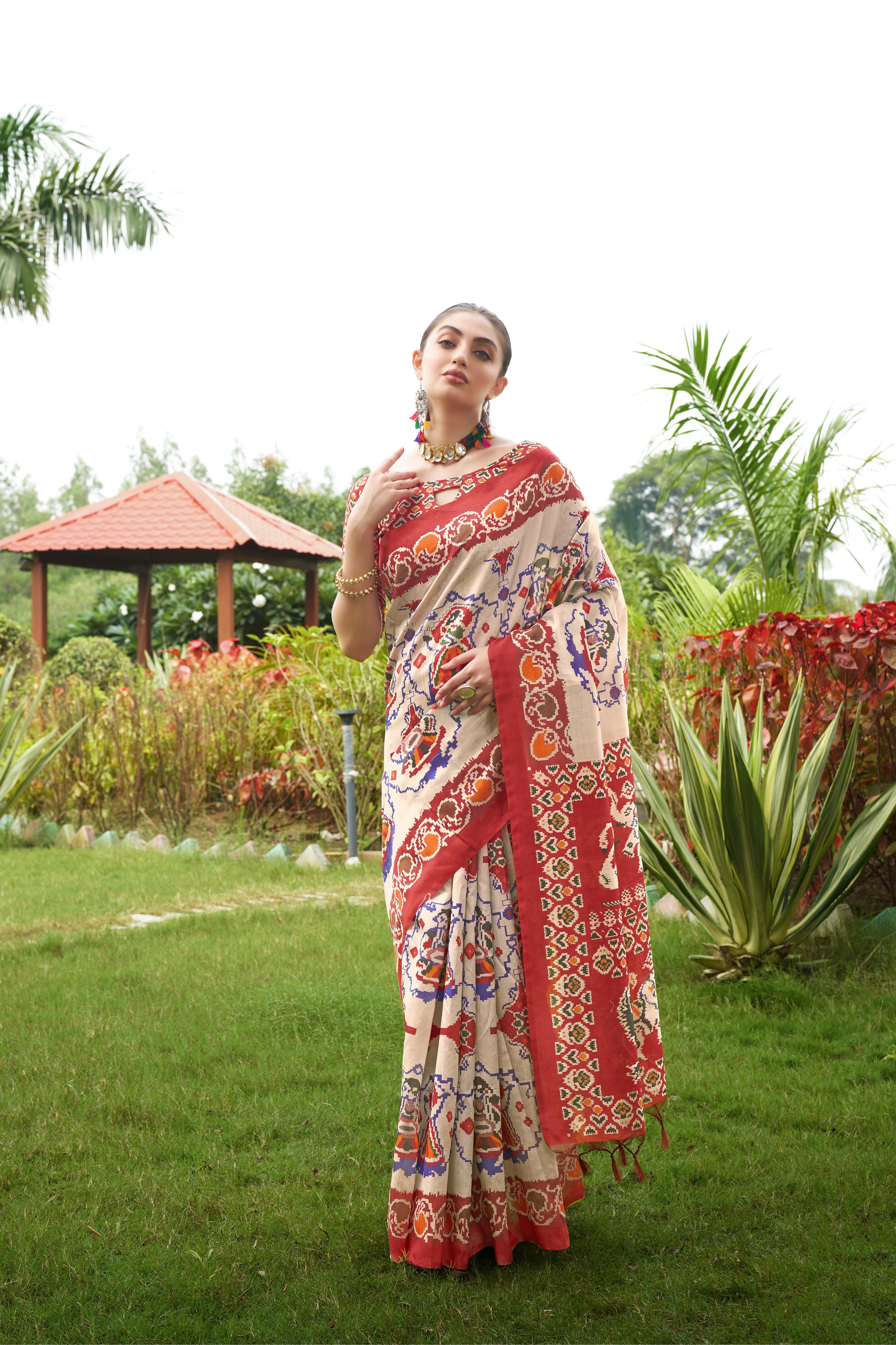 Maroon Tussar Silk Fabric Designer Patola Printed Ethnic Traditional Saree