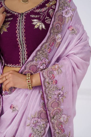 Mauve Color Saree In Zari & Sequin Work On Luxurious Fendi Fabric