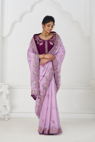 Mauve Color Saree In Zari & Sequin Work On Luxurious Fendi Fabric