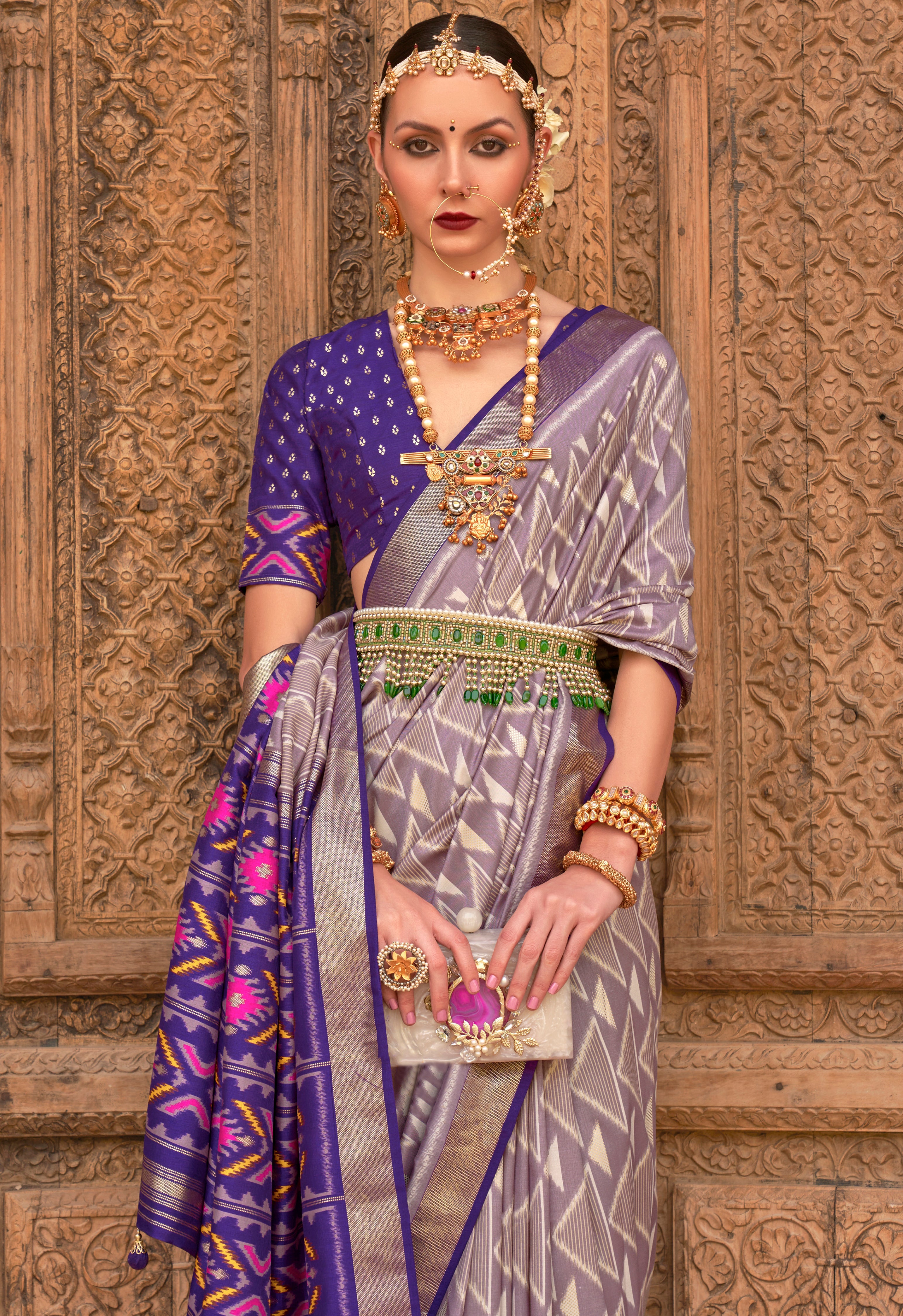 Mauve PV Silk Saree with  Printed
