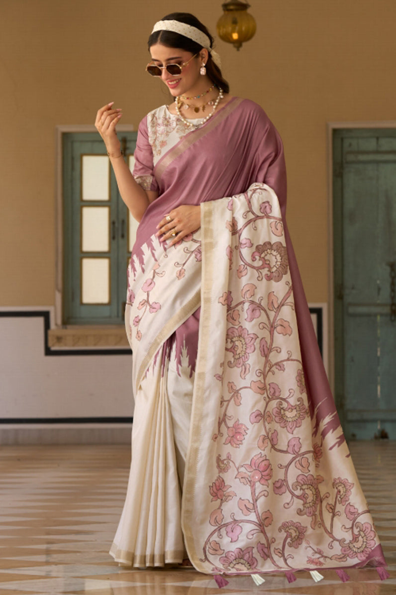 Mauve & Cream Saree With  Print