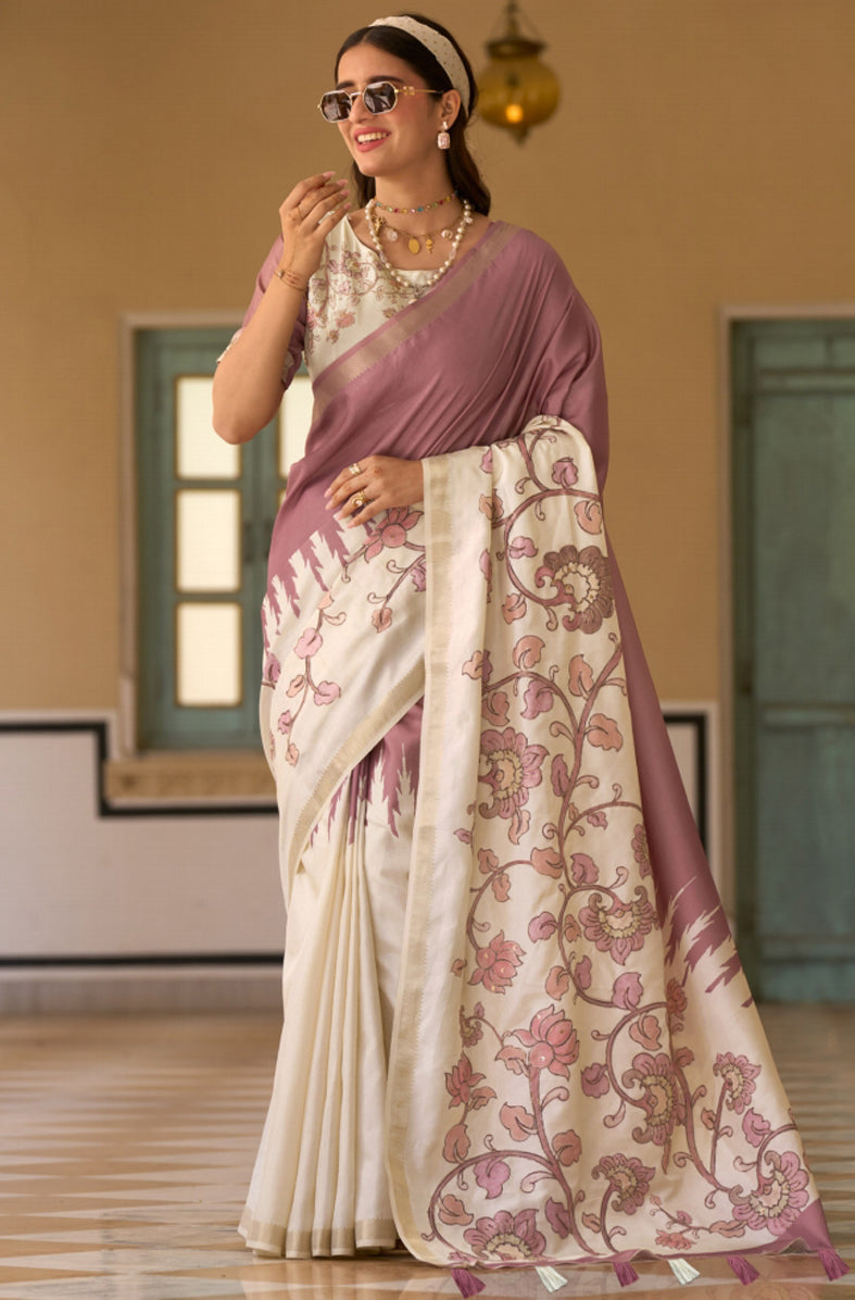 Mauve & Cream Saree With  Print