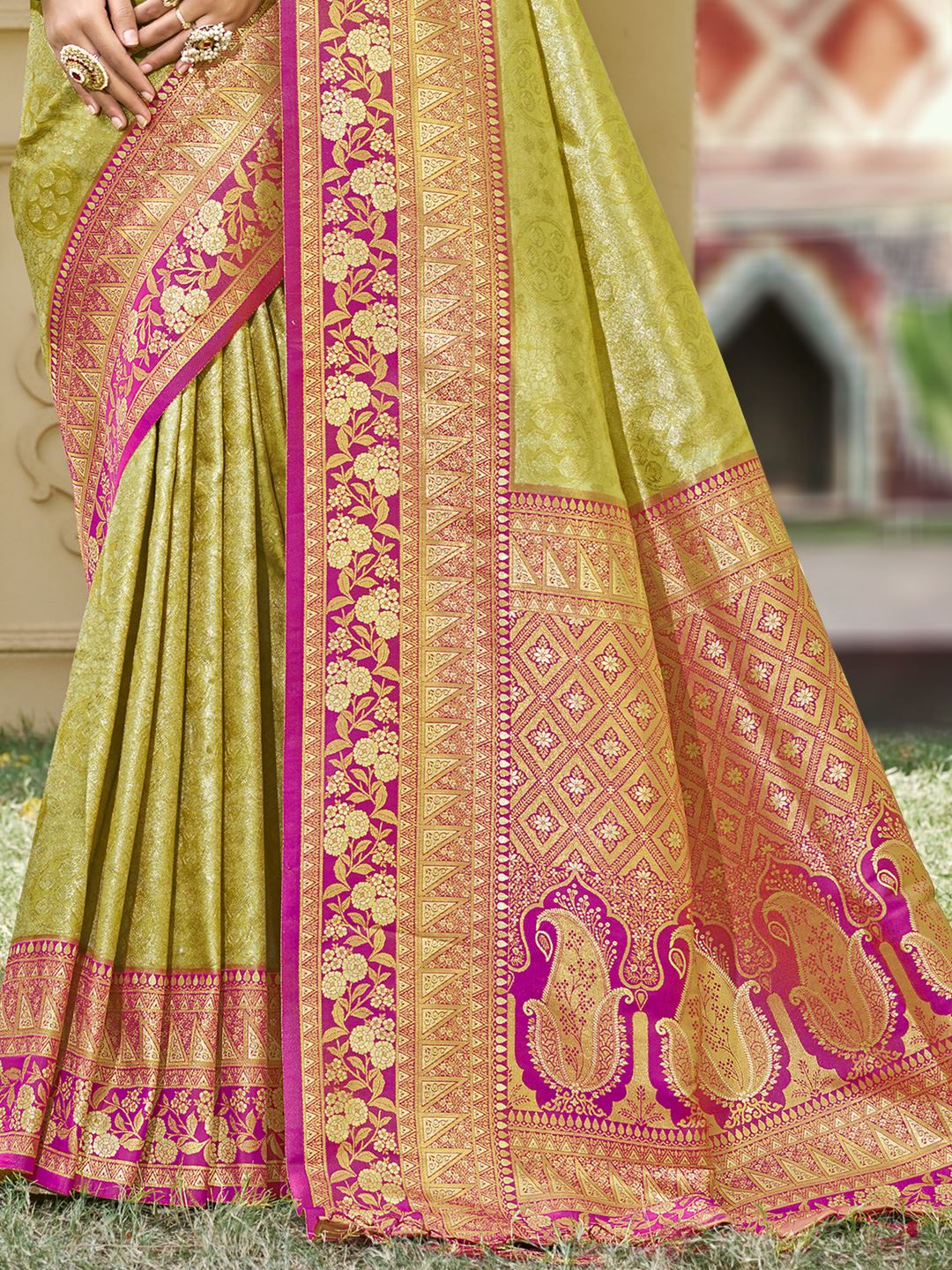 Mehendi Green Color Banarasi Silk Festive Wear Saree