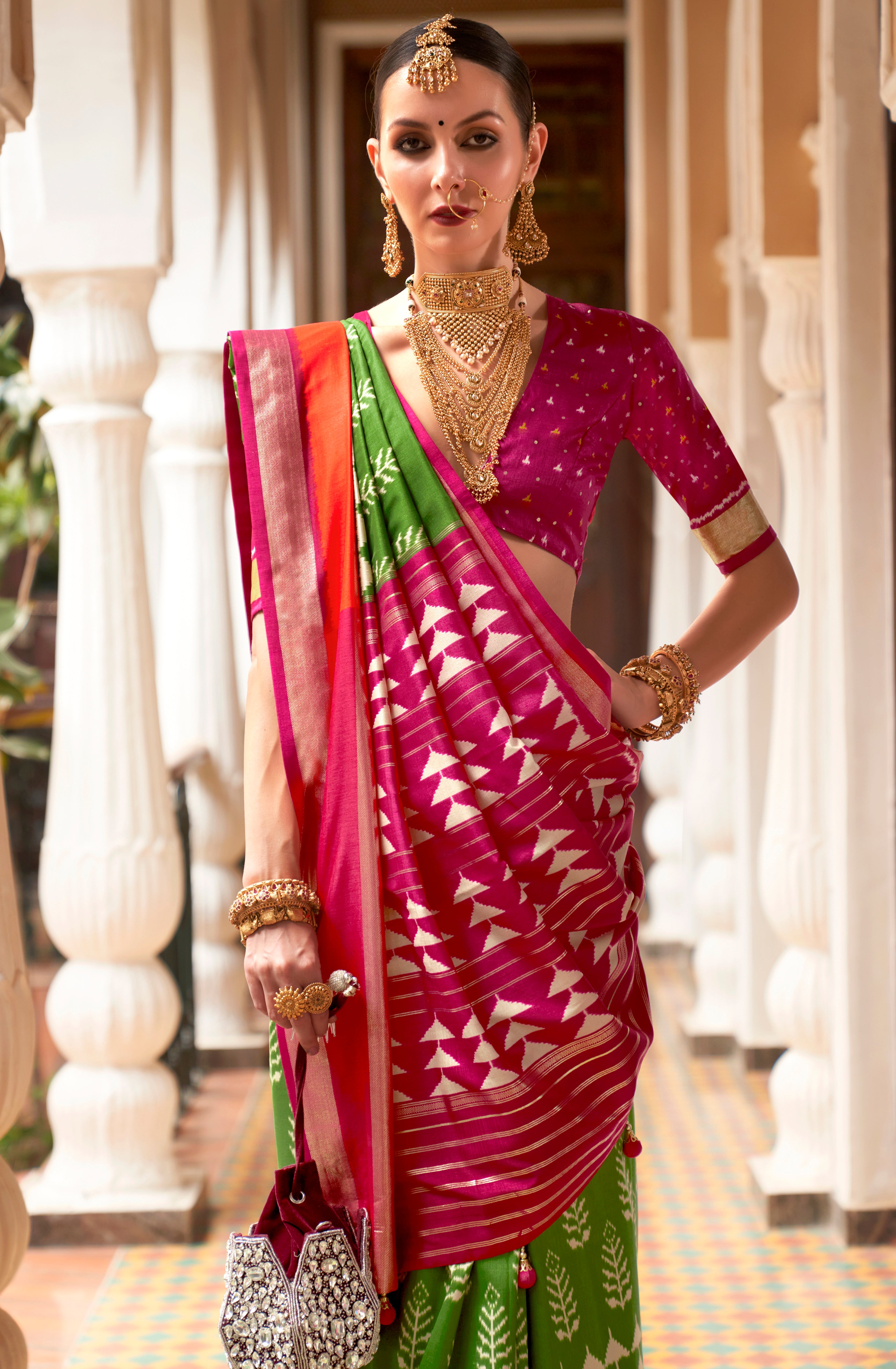 Mehendi Patola Silk Saree with  Printed