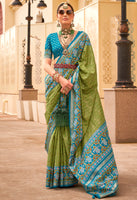 Mehendi Silk Saree With  Digital Patola Print