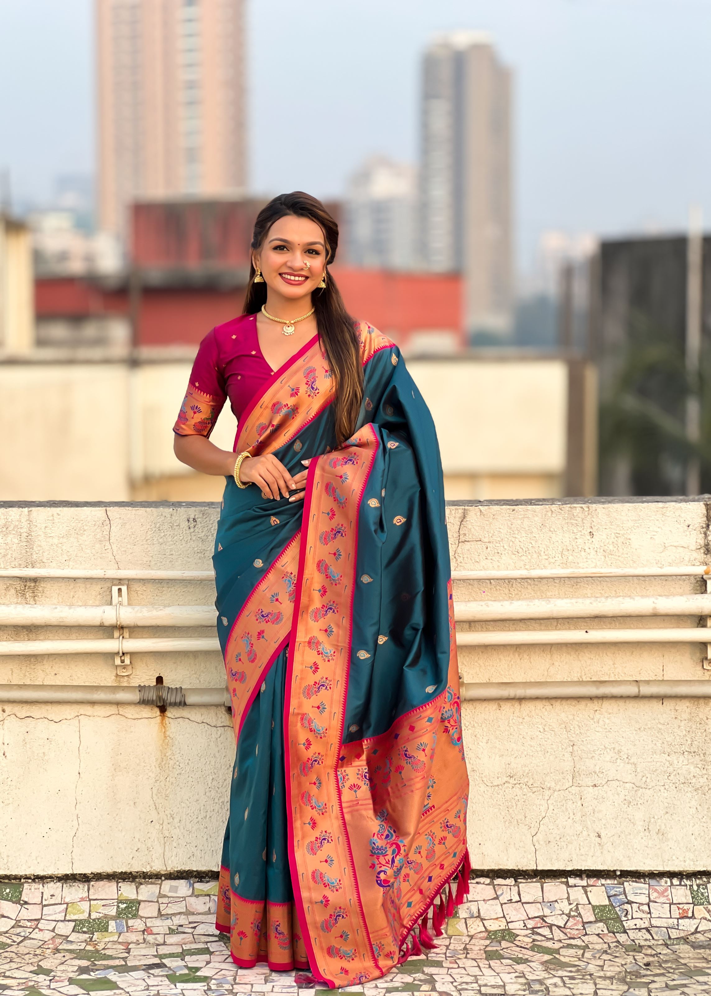 Metallic Silk Blend Paithani Saree