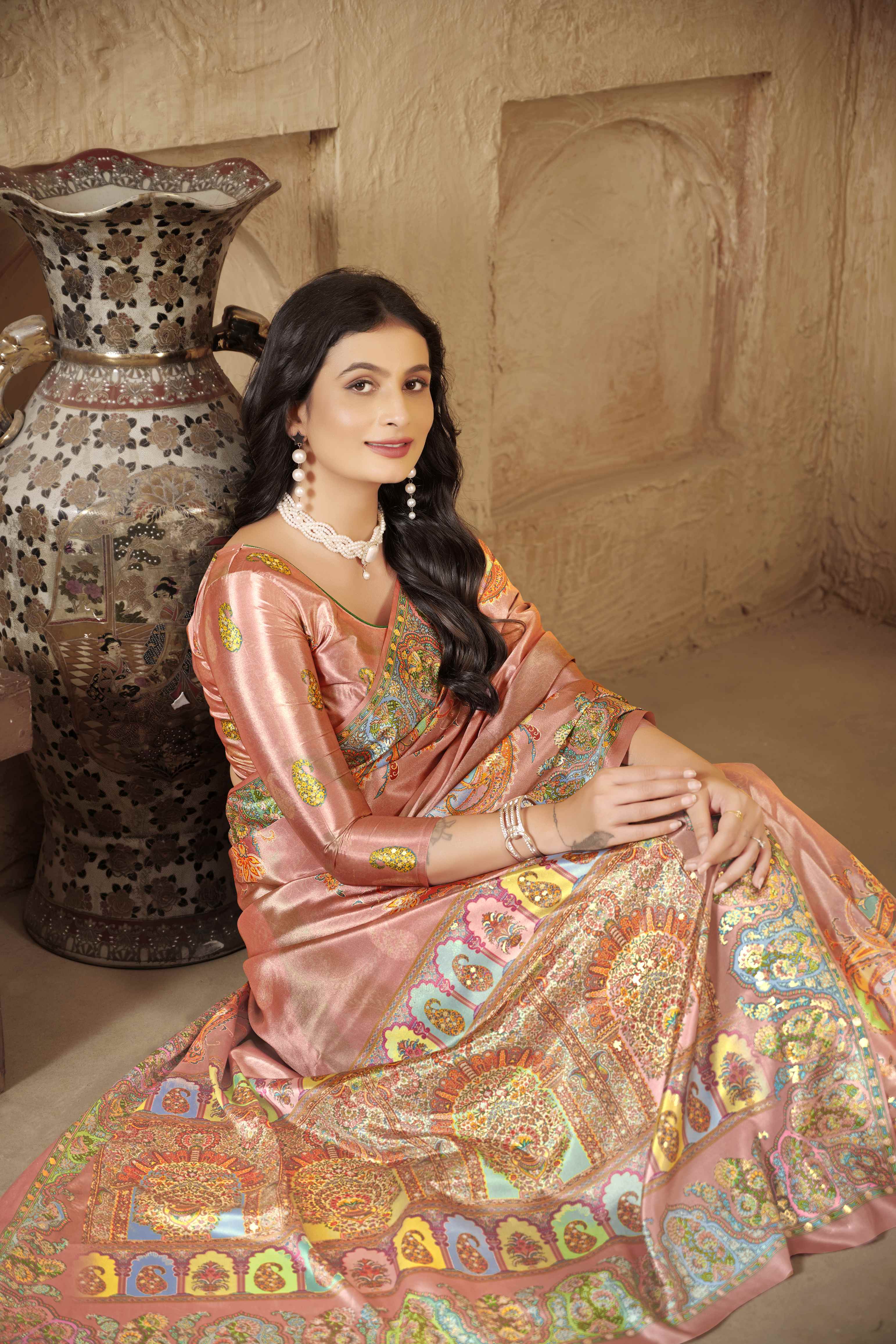 Midnight Pink Beautiful Designer Position Digital Foil Printed Crepe Silk Designer Partywear Saree