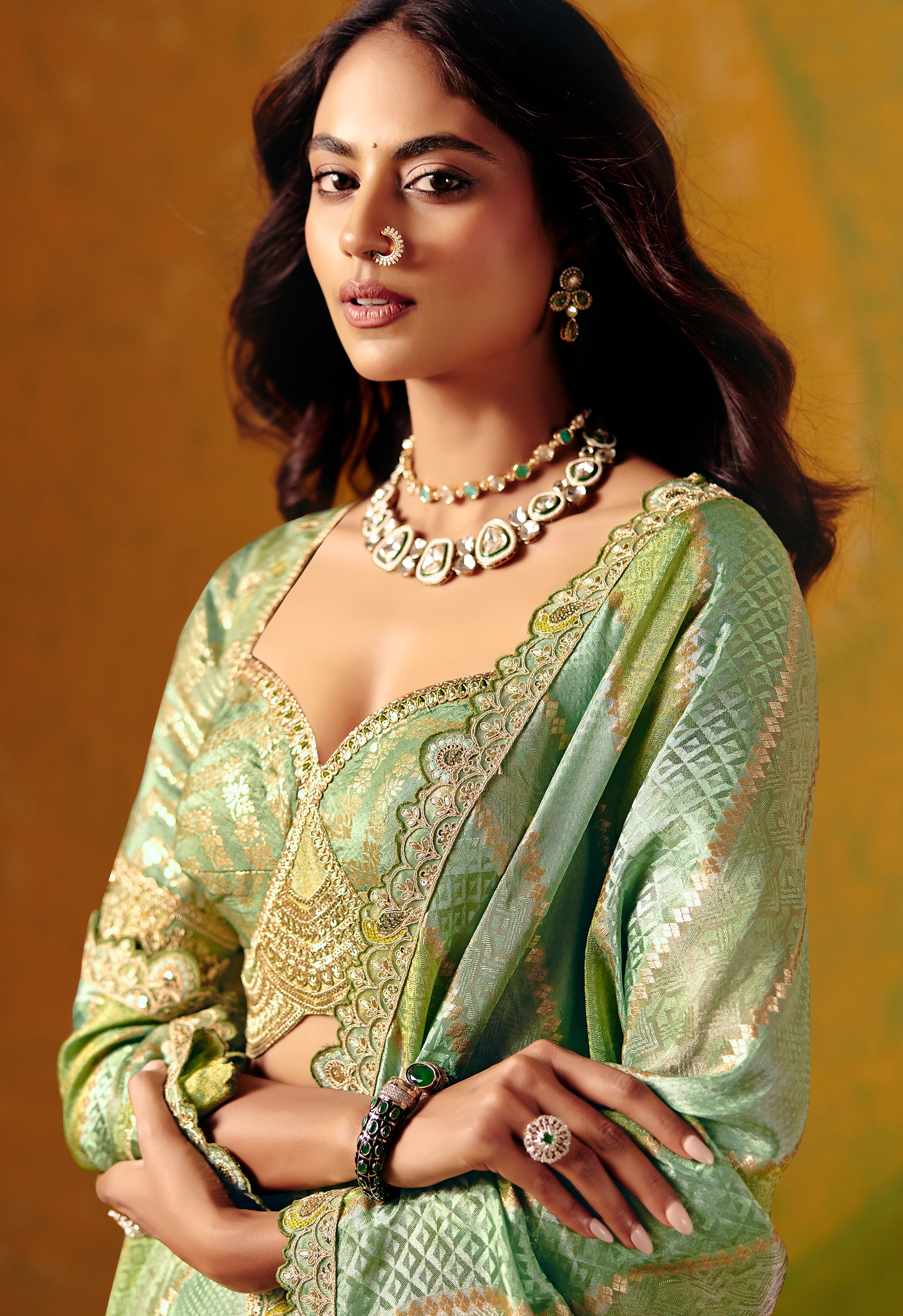 Mint Green Saree With  Jacquard Woven With Fancy Work Border