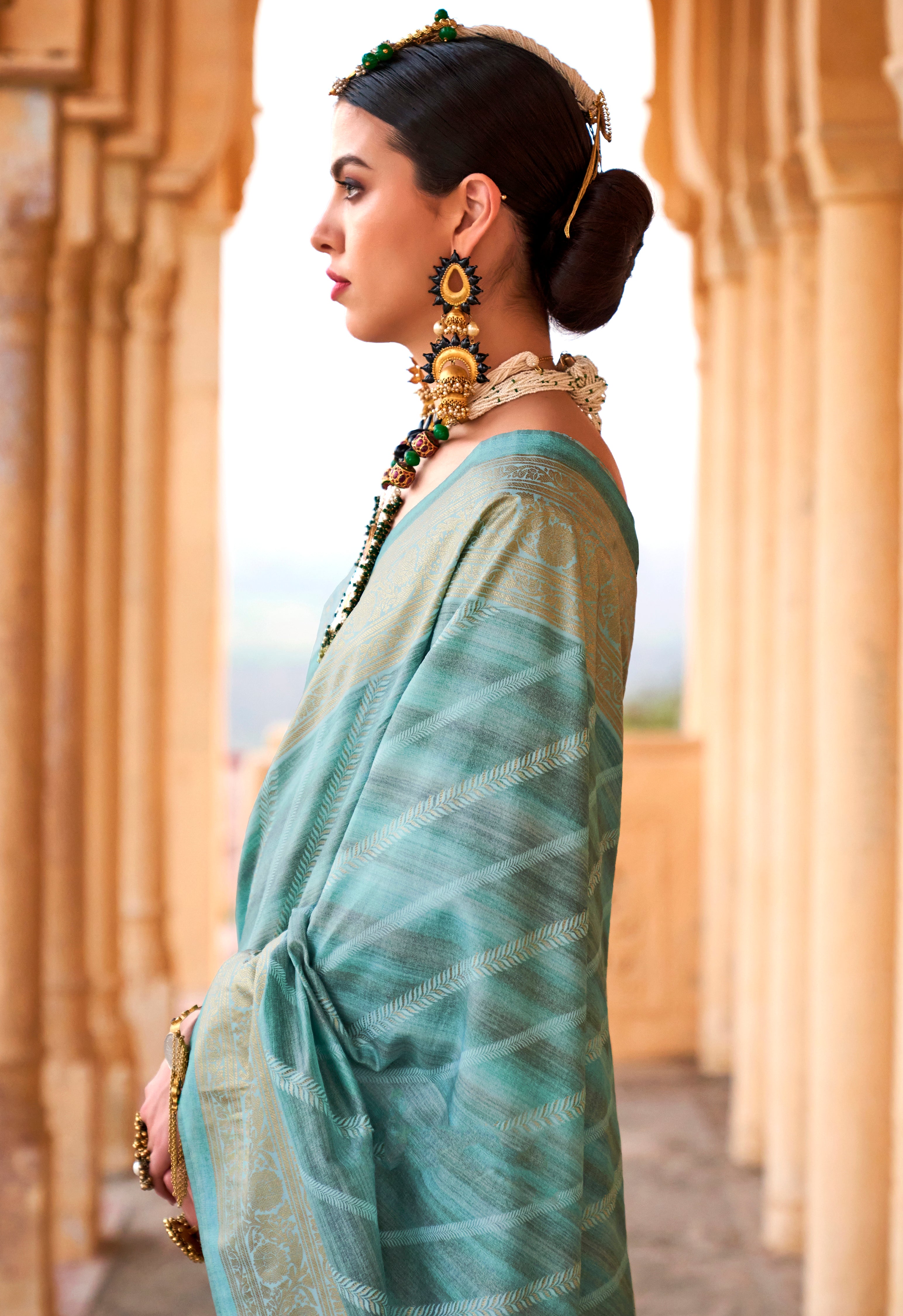 Mint Green Saree With  Jacquard Woven Work