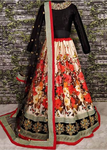 Multi-Color Floral Printed Silk Wedding Lehenga Choli With Dupatta