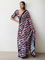 Multi Chinnon Digital Print & Lace Border Trendy Ready To Wear Saree