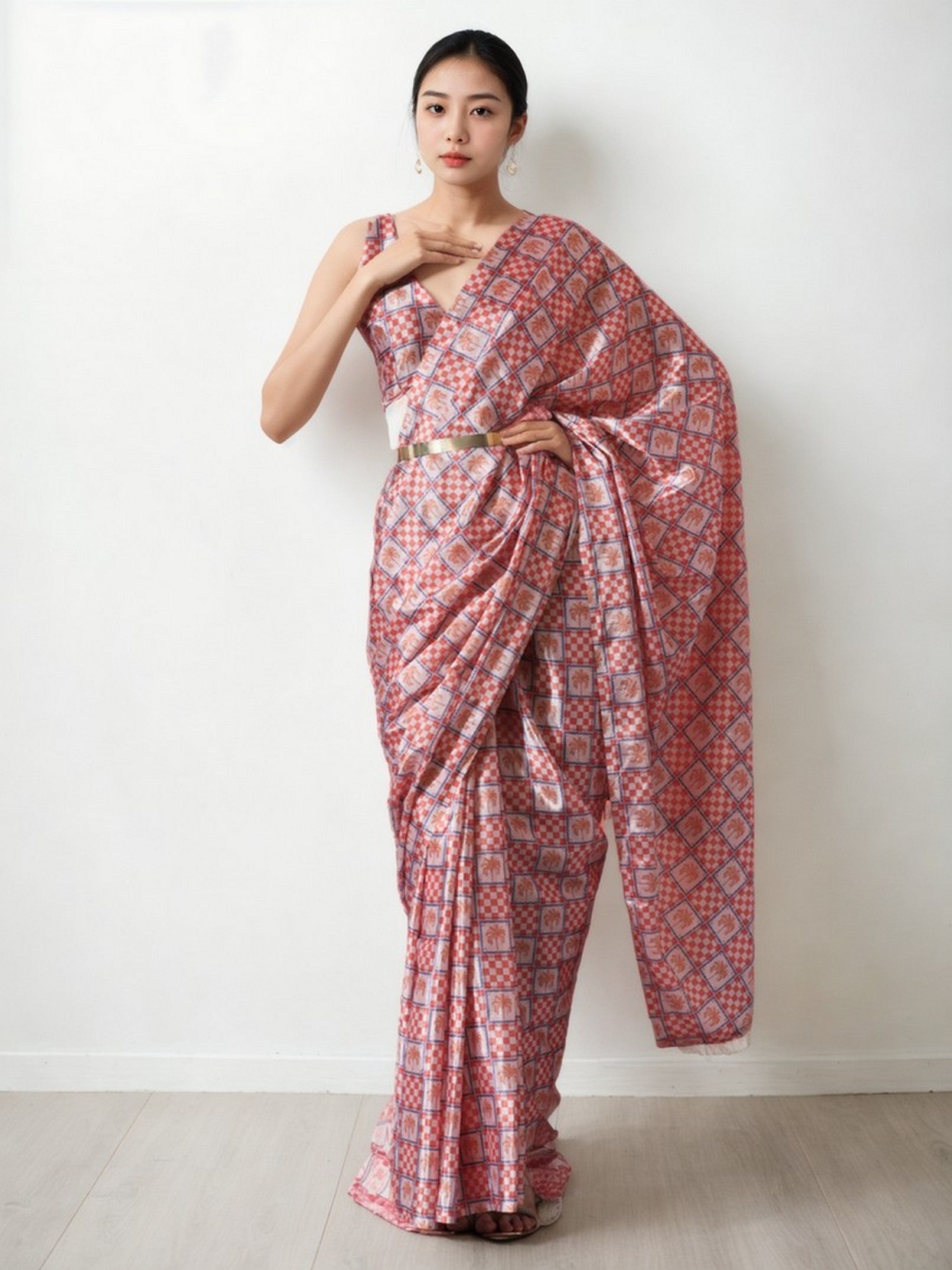 Multi Chinnon Digital Print & Lace Border Trendy Ready To Wear Saree