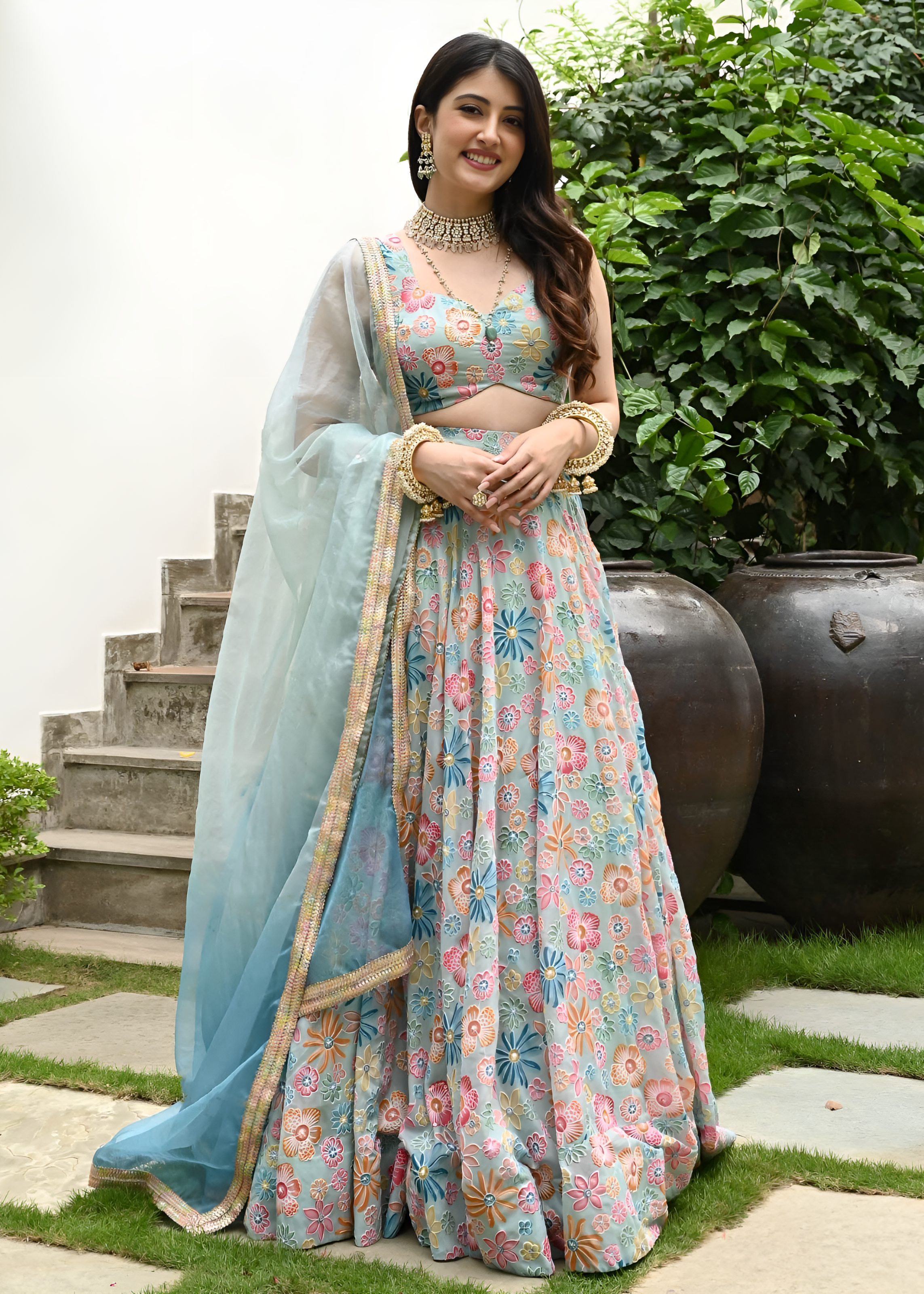 Multi Color Lehenga Choli With Thread and Embroidery Work