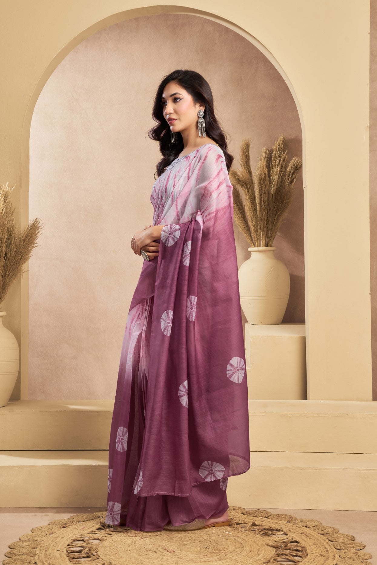 Multi Color Linen Ready To Wear Saree With Zari Border Printed
