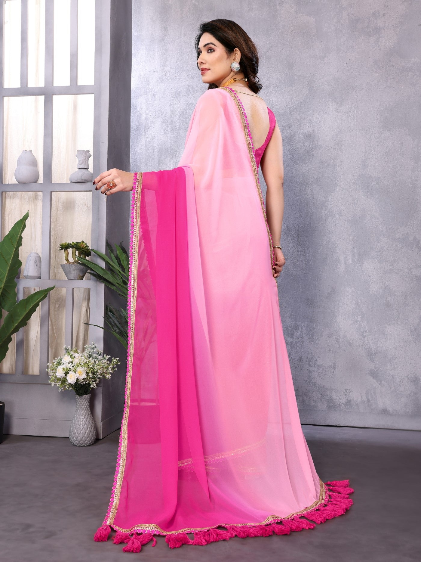Multi Georgette Saree With Padding Saree With Embroidery Work Lace