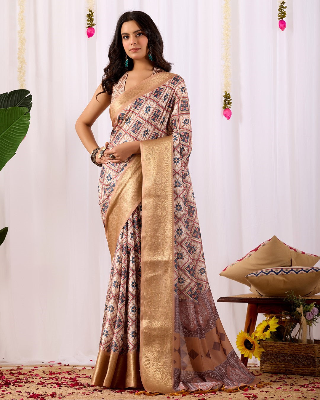 Multi Soft Lichi Silk Saree With Digital Printed Classic Designer Saree