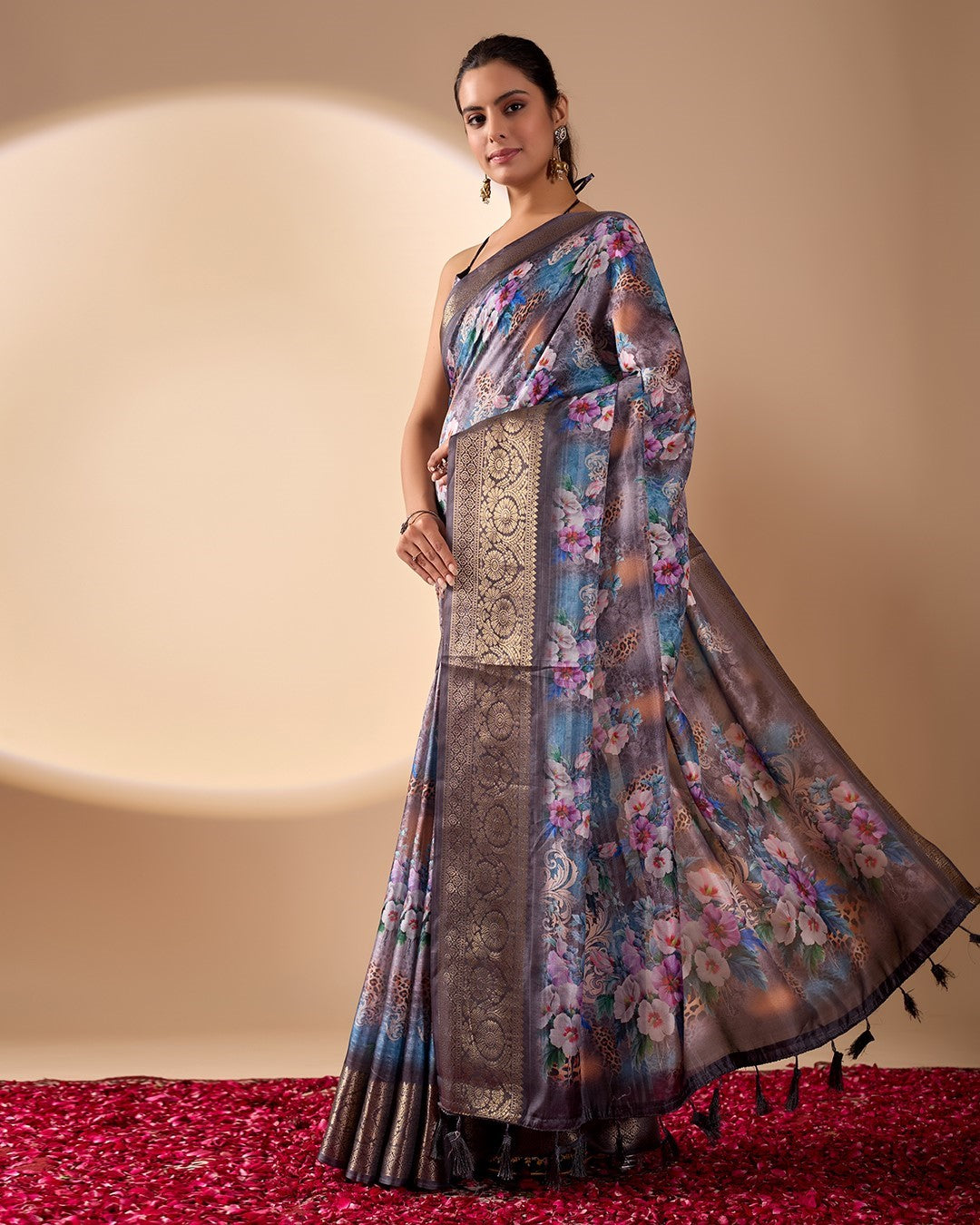 Multi Soft Lichi Silk Saree With Digital Printed Elegant Classic Saree