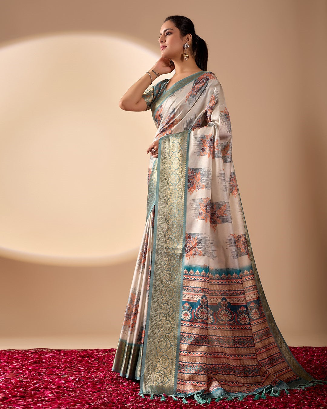 Multi Soft Lichi Silk Saree With Digital Printed Elegant Designer Saree