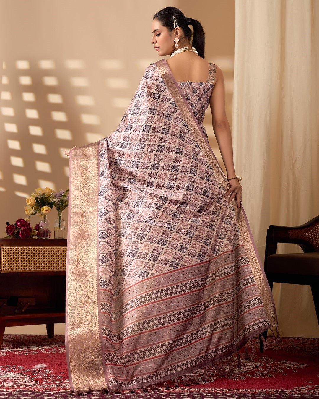 Multi Soft Lichi Silk Saree With Digital Printed Festive Designer Saree