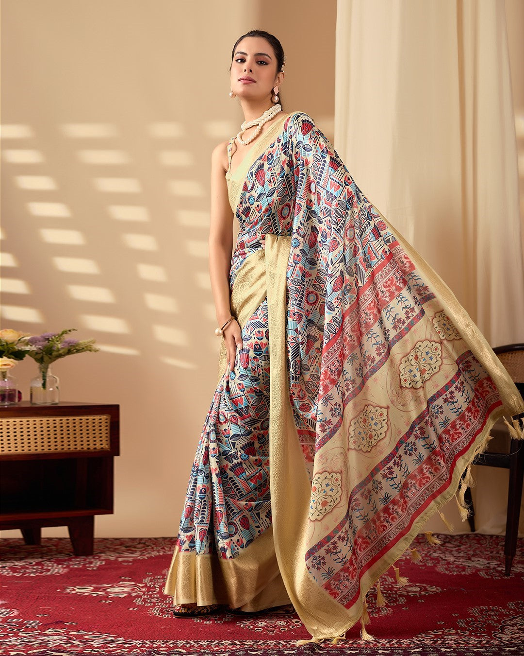 Multi Soft Lichi Silk Saree With Digital Printed Premium Designer Saree