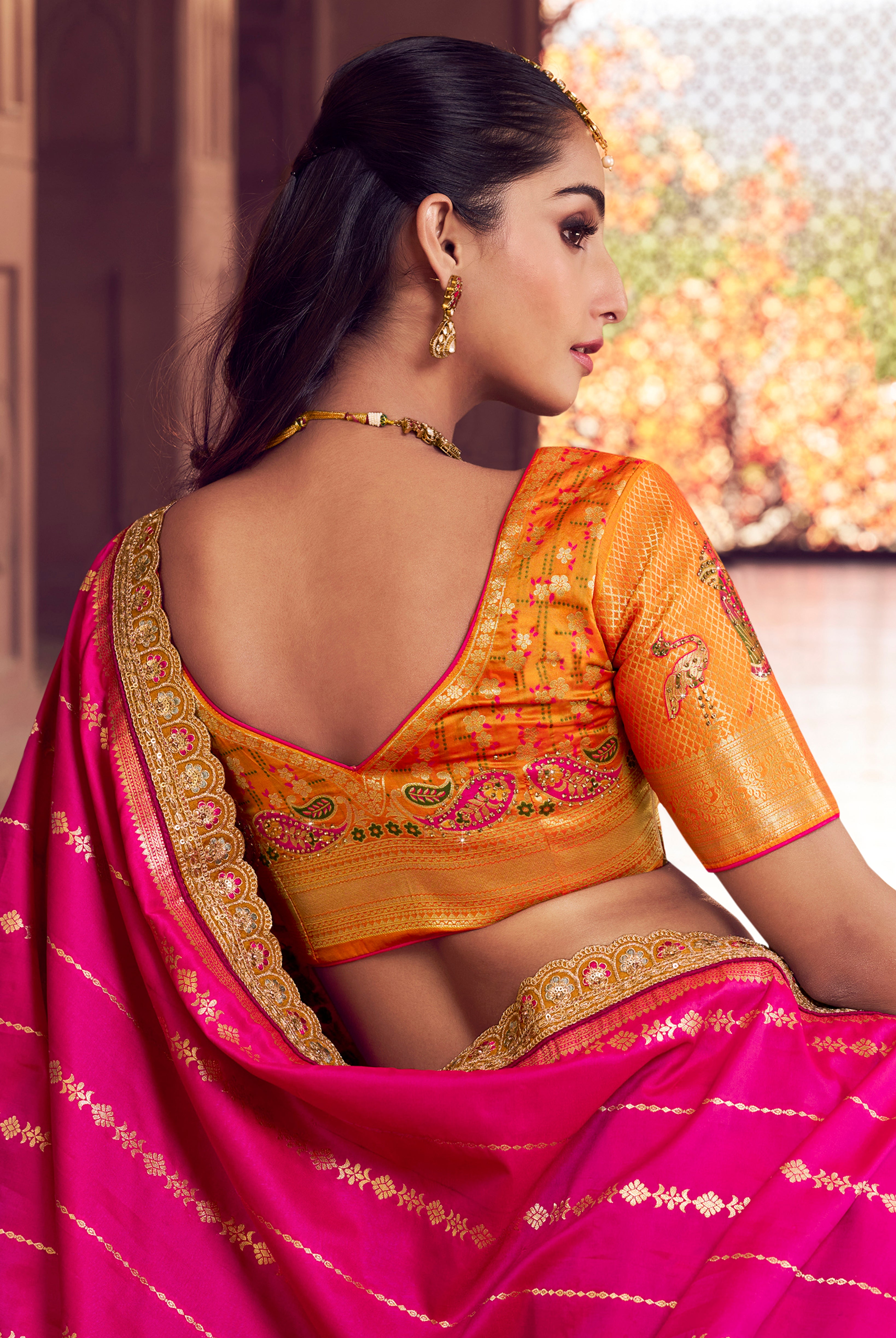 Multicolor Banarasi Premium Silk Lehenga Choli With Heavy Thread Embroidery, Sequence, Swarovski ,Stone With Zari Weaving Work