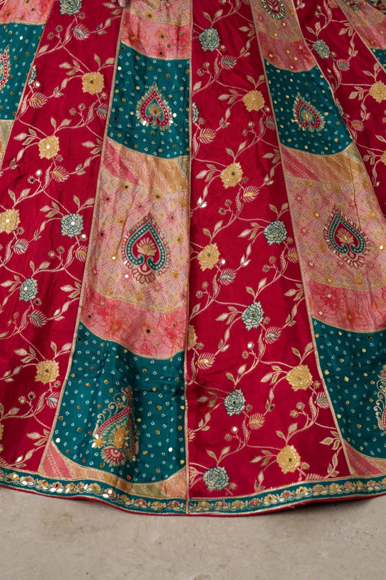 Multicolor Chinon Silk Mehendi Special Lehenga Choli with Embroidered Blouse