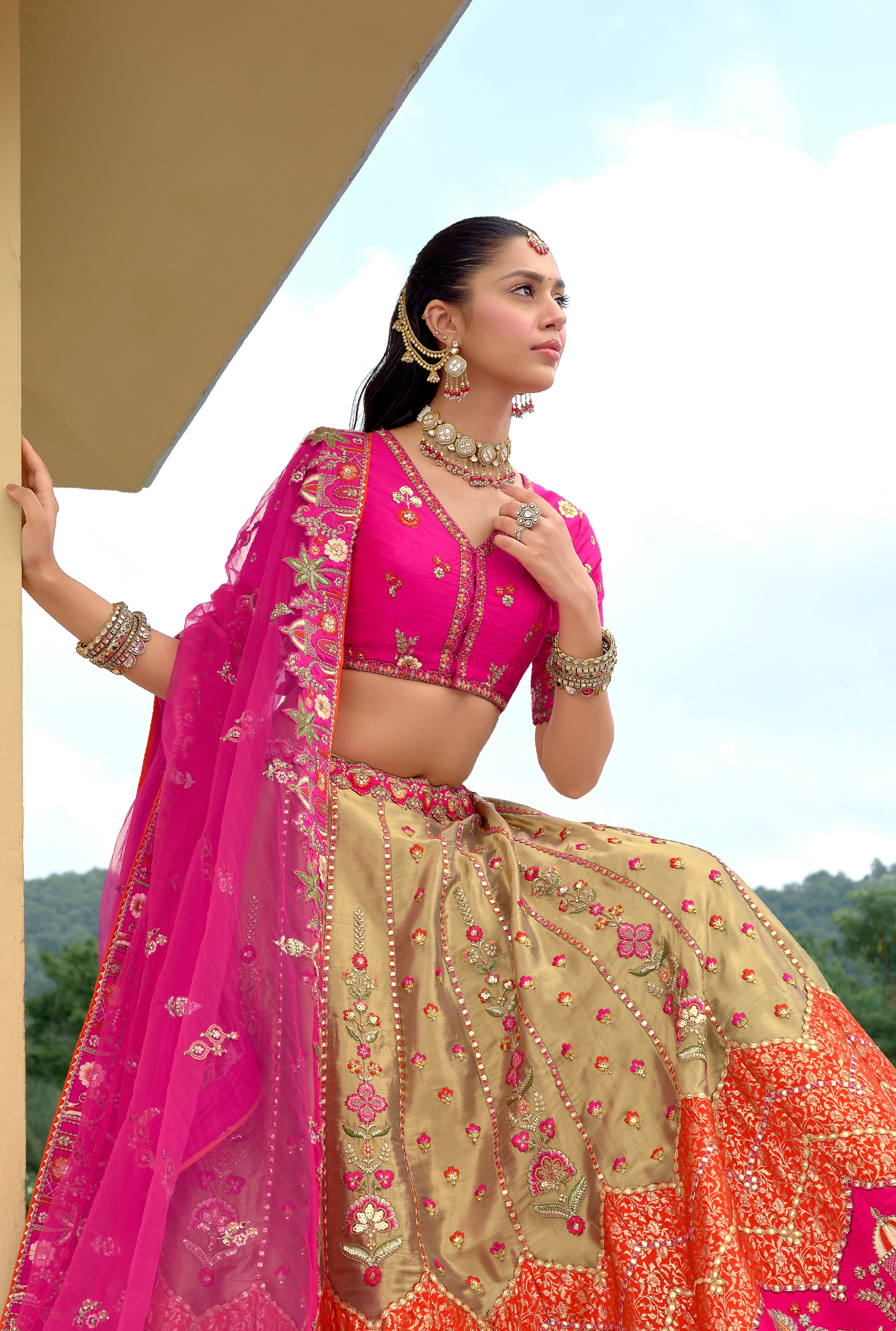 Multicolor Fancy Silk Lehenga Choli With Heavy Thread Embroidery, Stone, Sequence, Mirror and Cut Work Border