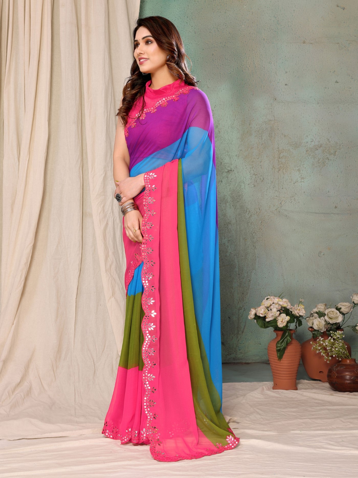 Multicolor Georgette Saree with Fancy Printed Design