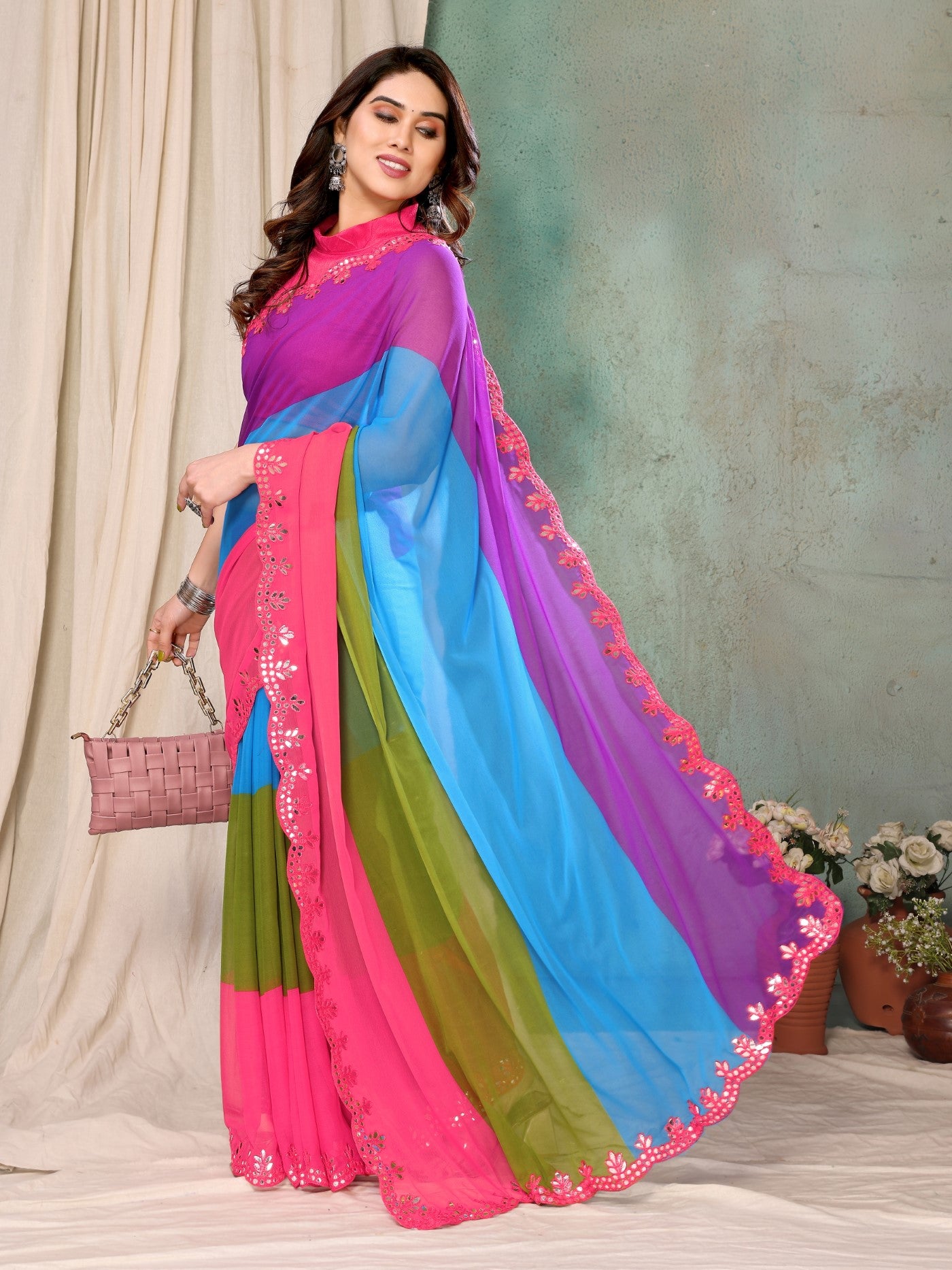 Multicolor Georgette Saree with Fancy Printed Design