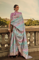 Multicolor Ranghat Satin Saree With  Woven Work
