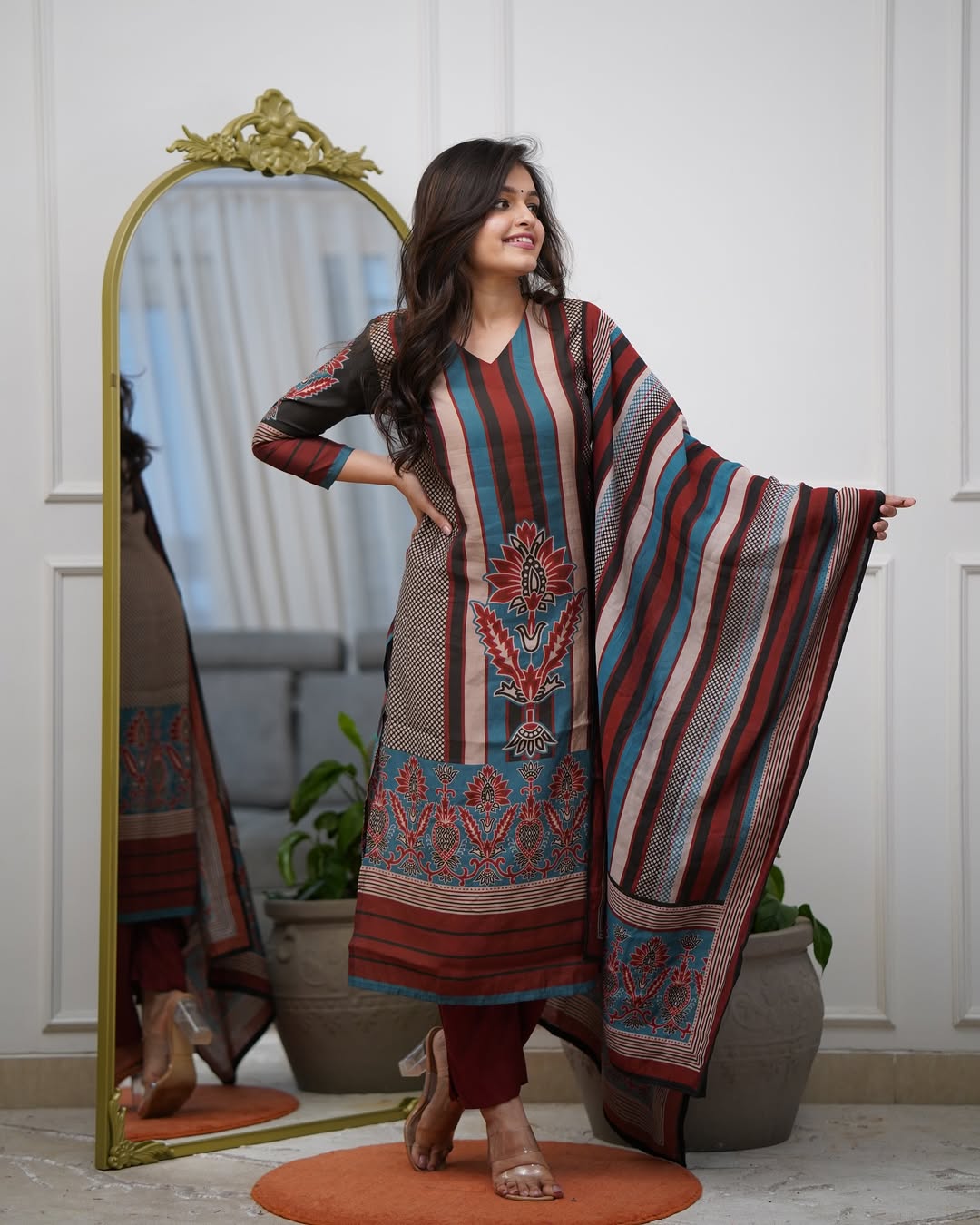 Multicolor Rayon Kurta Pant Set  Printed