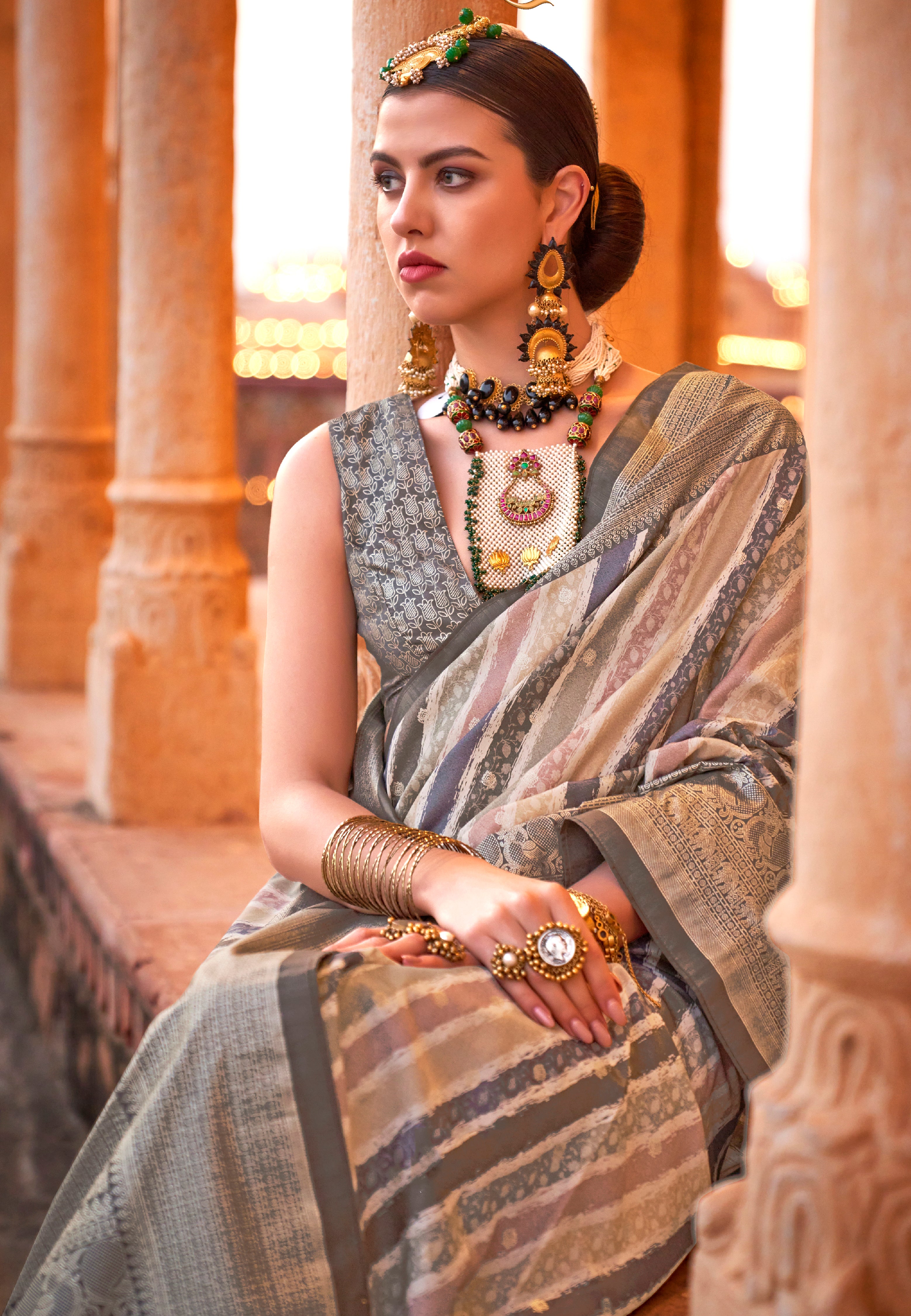 Multicolor Saree With  Jacquard Woven Work