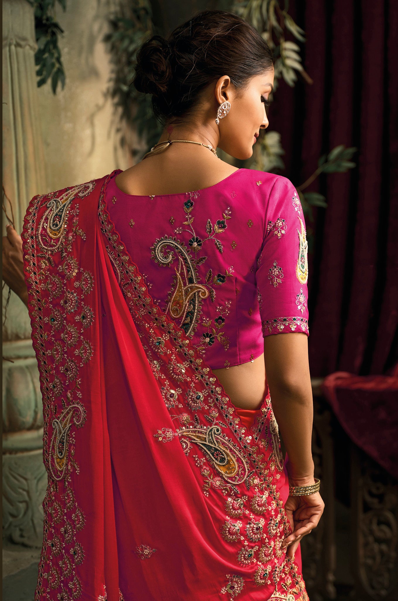 Multicolor Saree With  Jari, Thread, Moti With Emerald Heavy Work