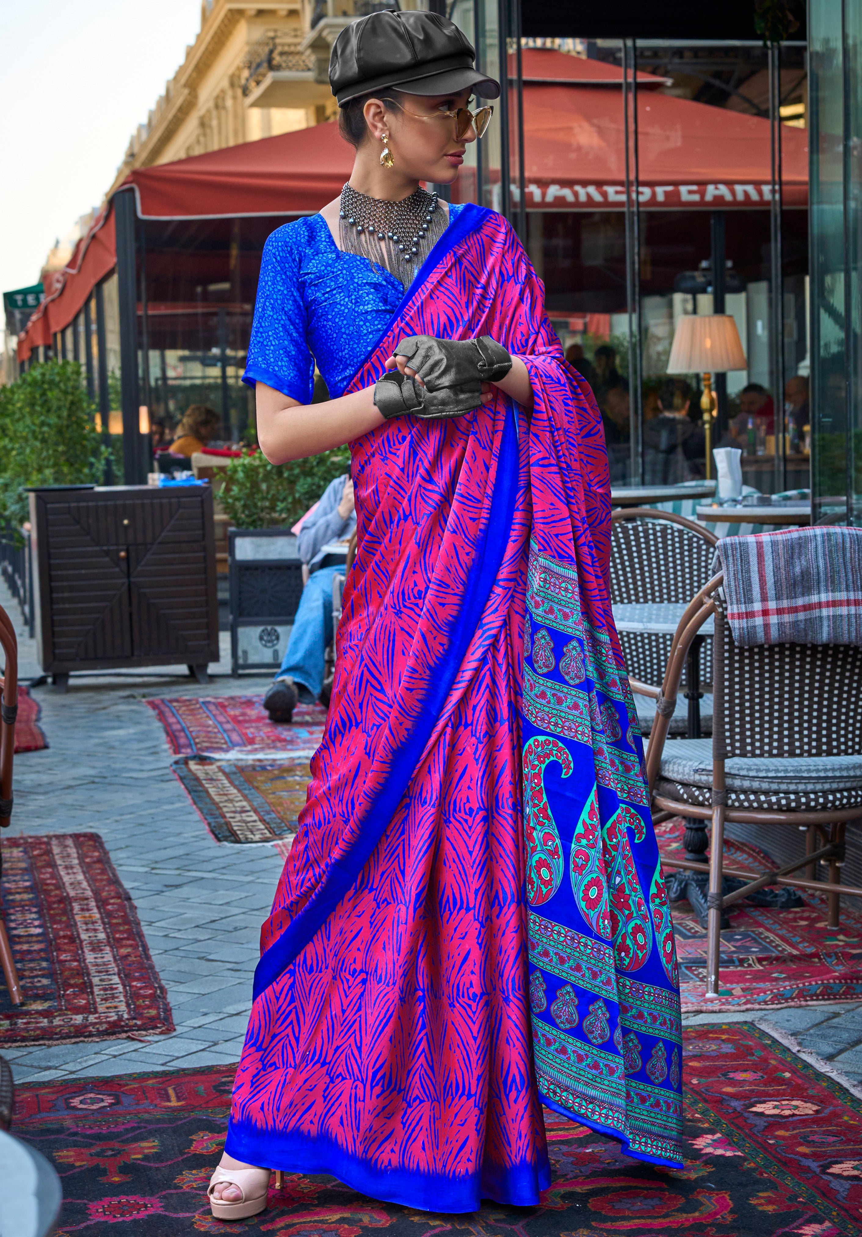 Multicolor Satin  Saree With  Digital Print