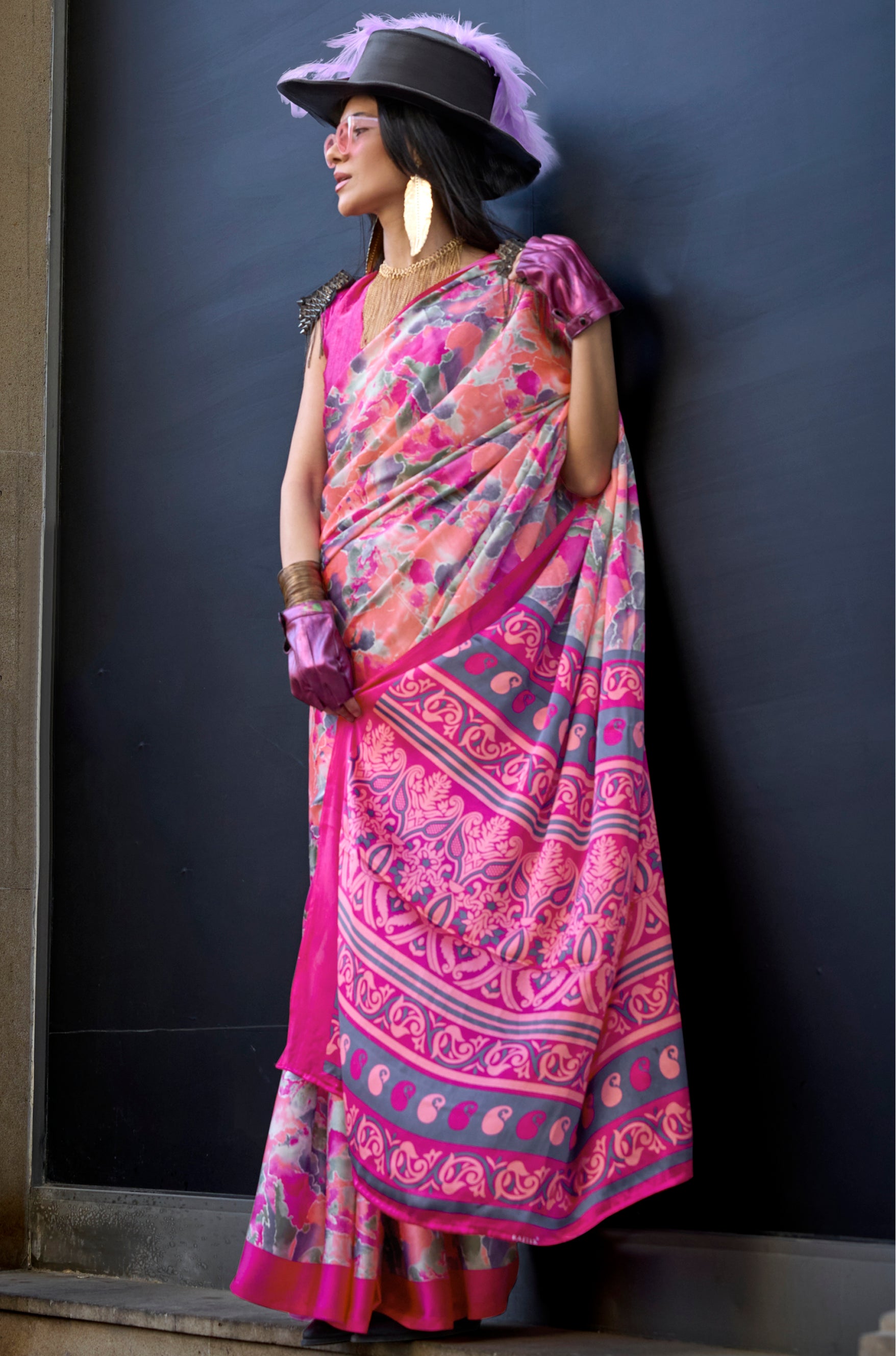 Multicolor Satin Saree With  Digital Print