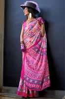 Multicolor Satin Saree With  Digital Print