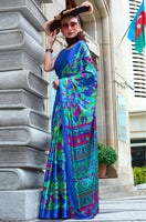 Multicolor Satin Saree With  Digital Print