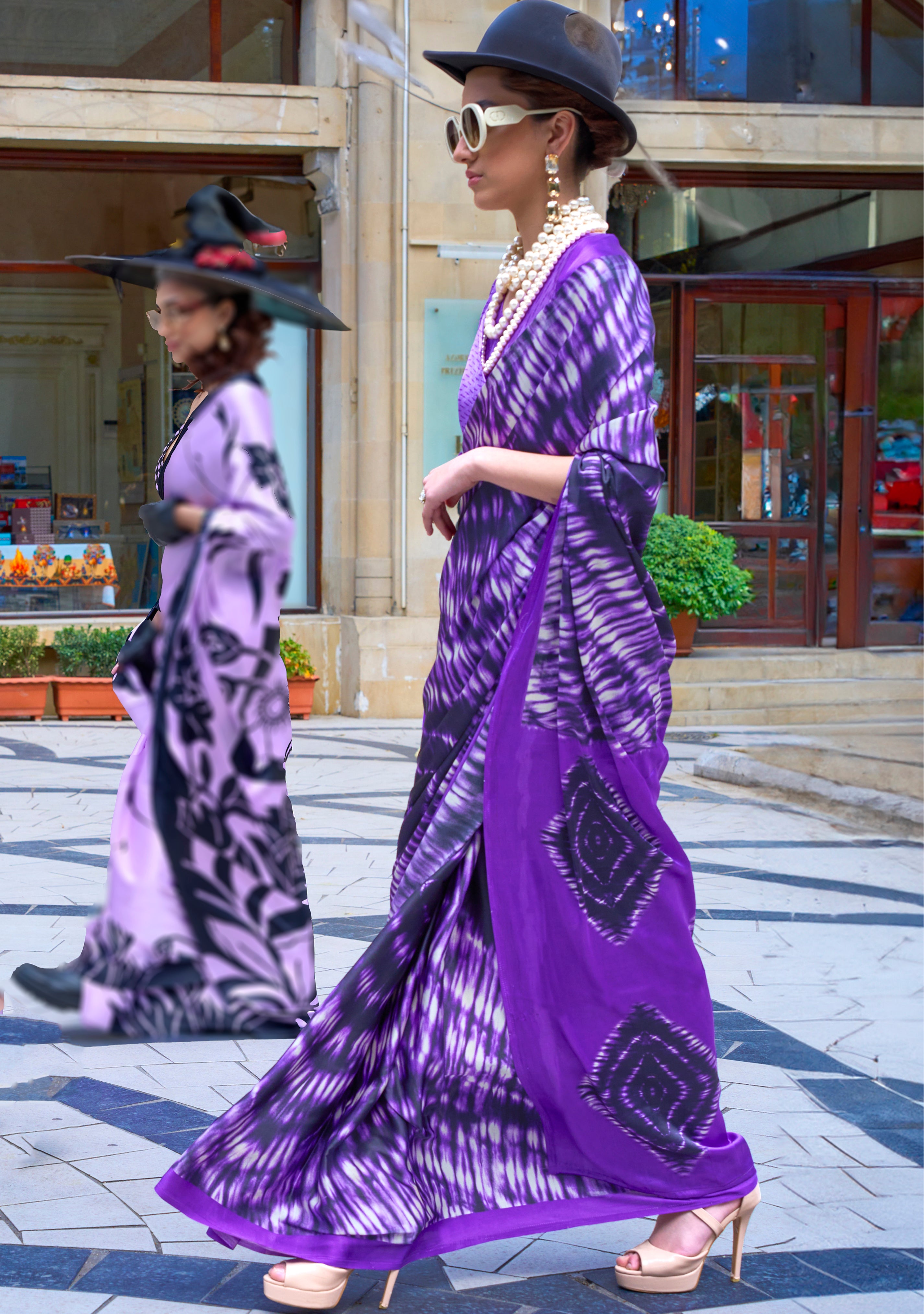 Multicolor Satin Saree With Digital Print