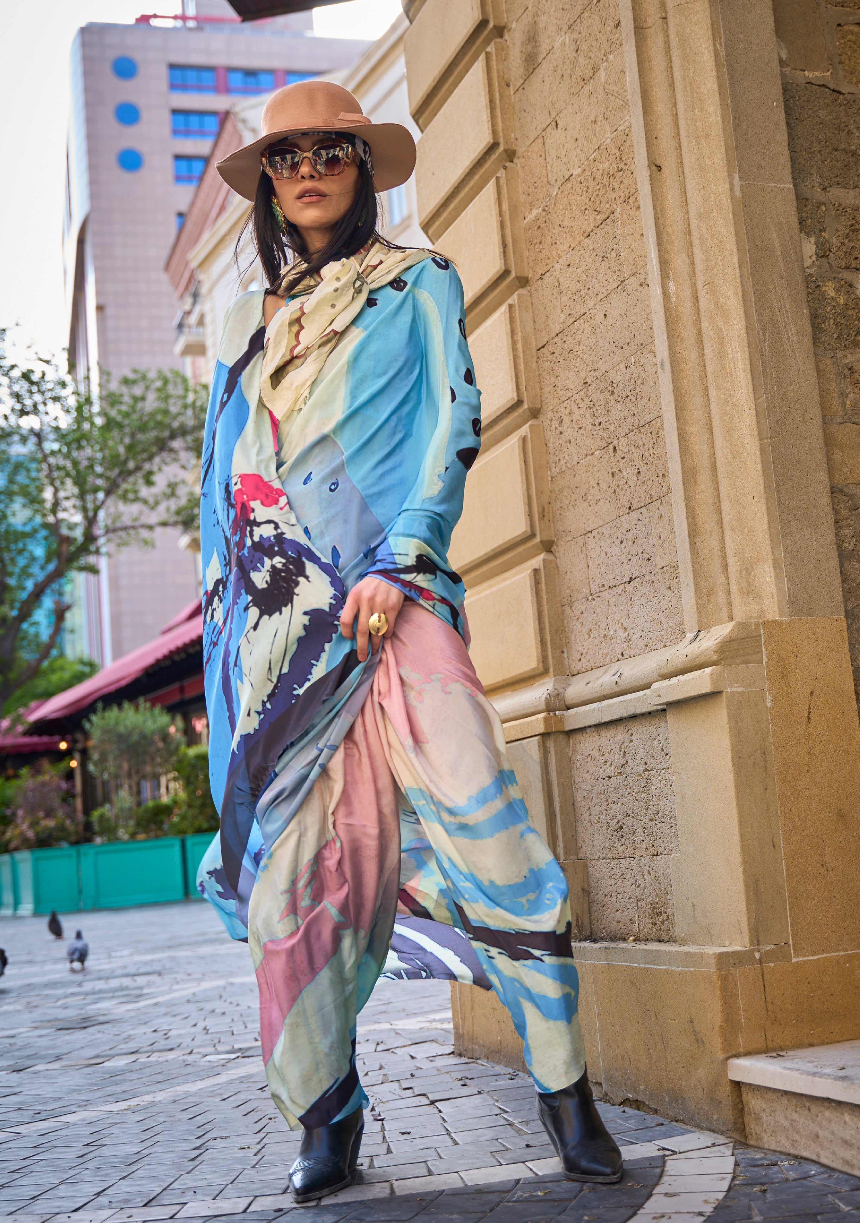 Multicolor Silk Crepe  Saree With Digital Printed Work