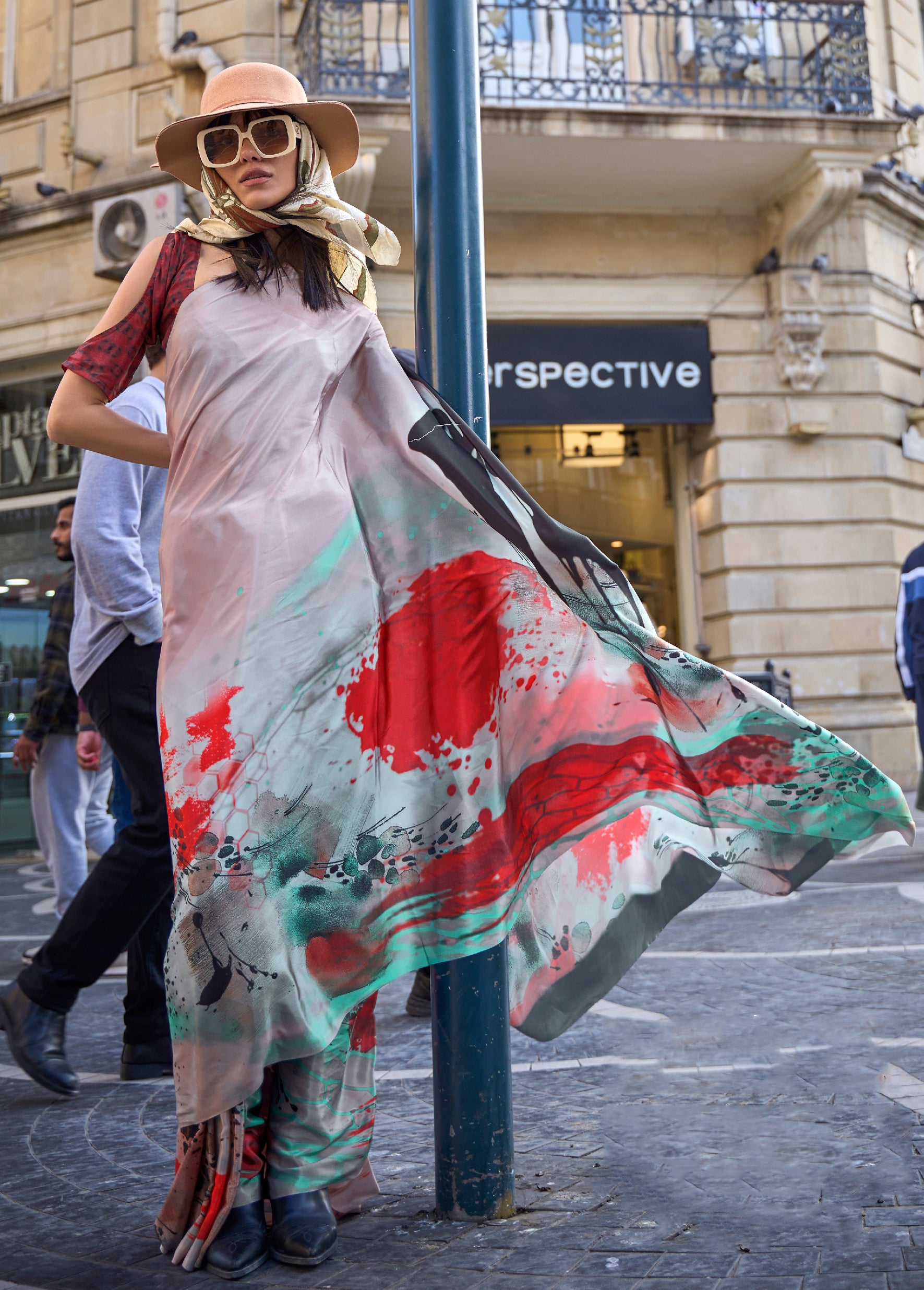 Multicolor Silk Crepe  Saree With Digital Printed Work