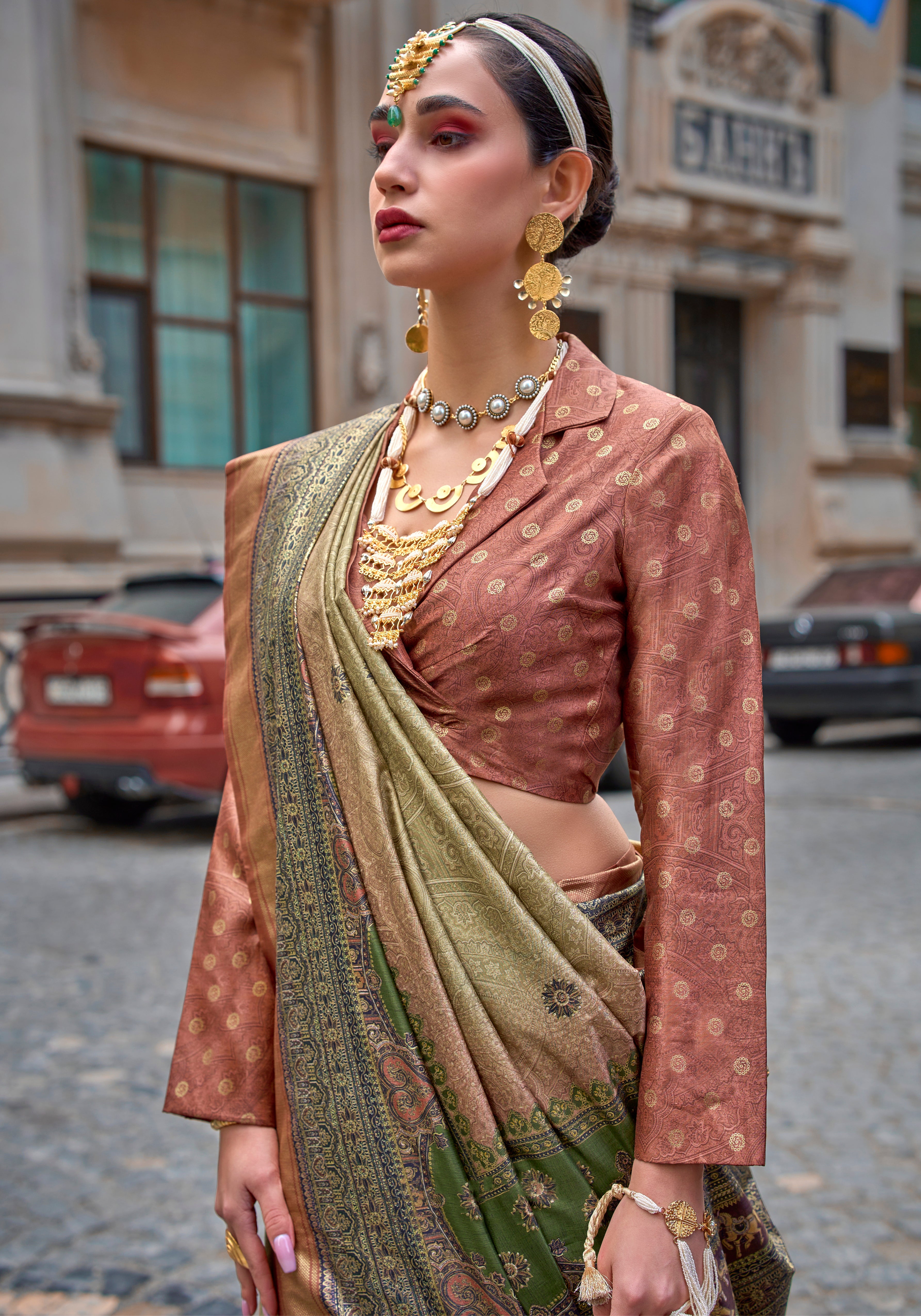 Multicolor Silk Saree With  Foil Print