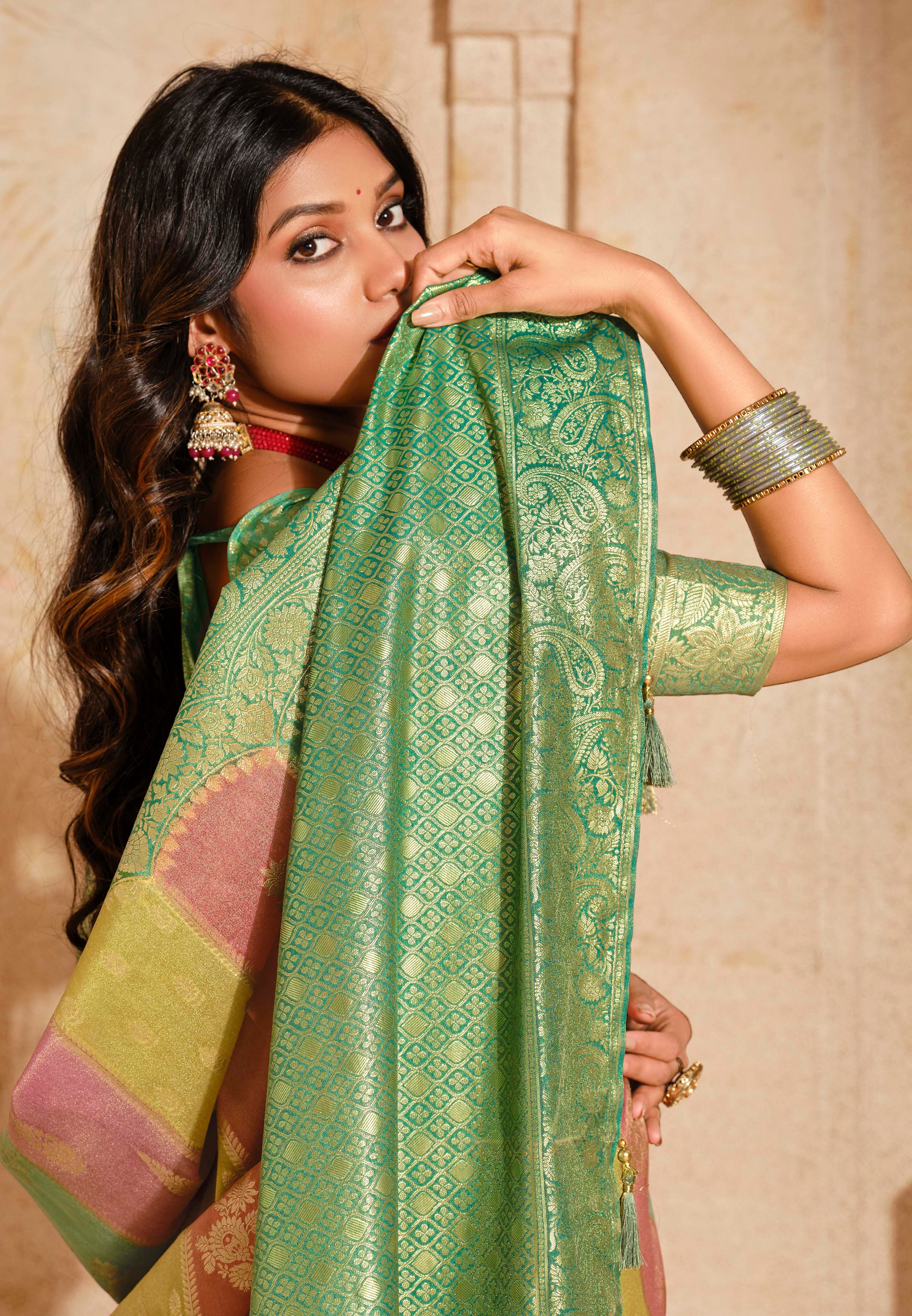 Multicolor Silk Saree With  Jacquard Woven Work