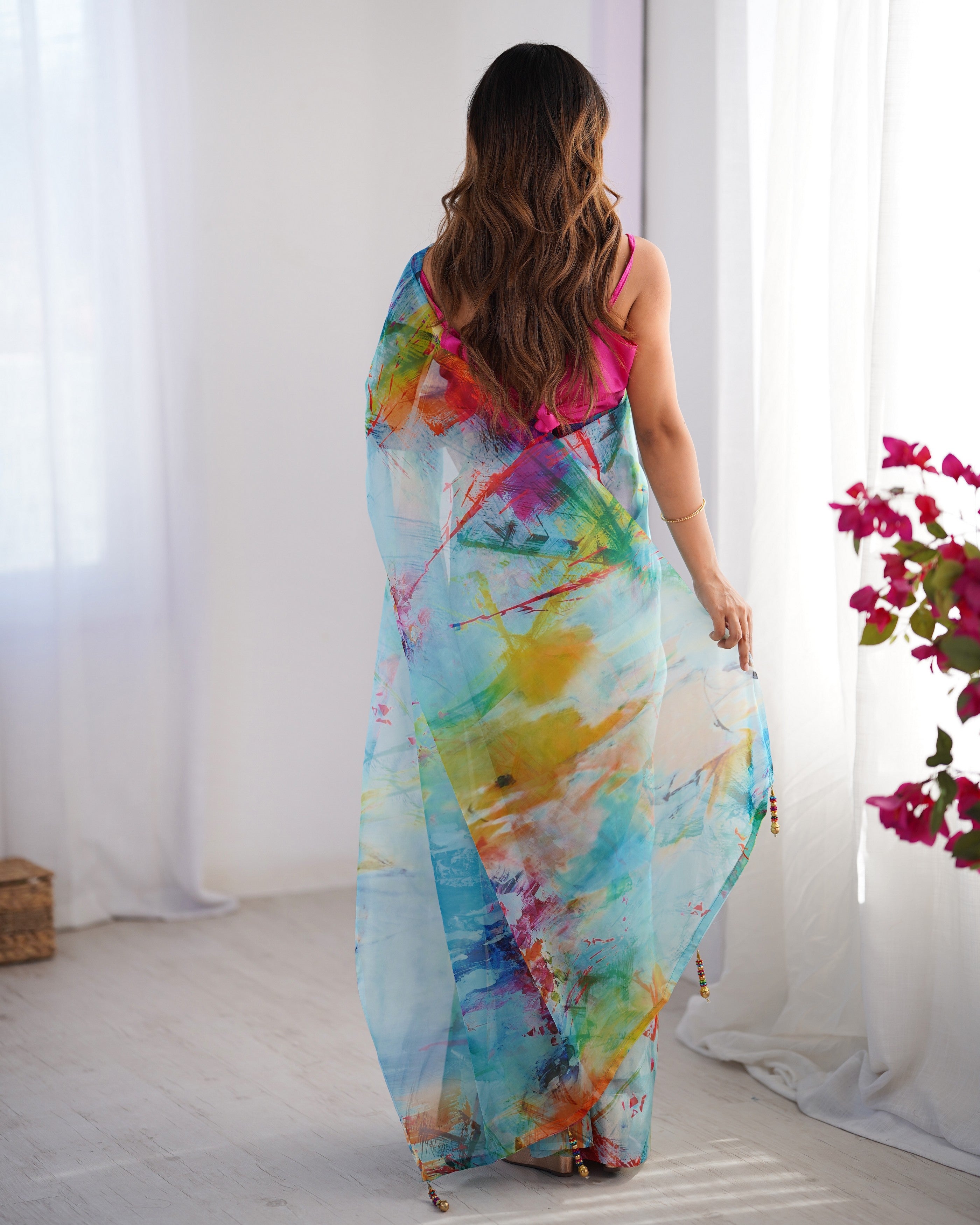 Multy Organza Designer Printed Fancy Partywear Saree