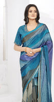 Multy Ready To Wear Gown Style Designer Printed Saree With Embroidery Work Blouse