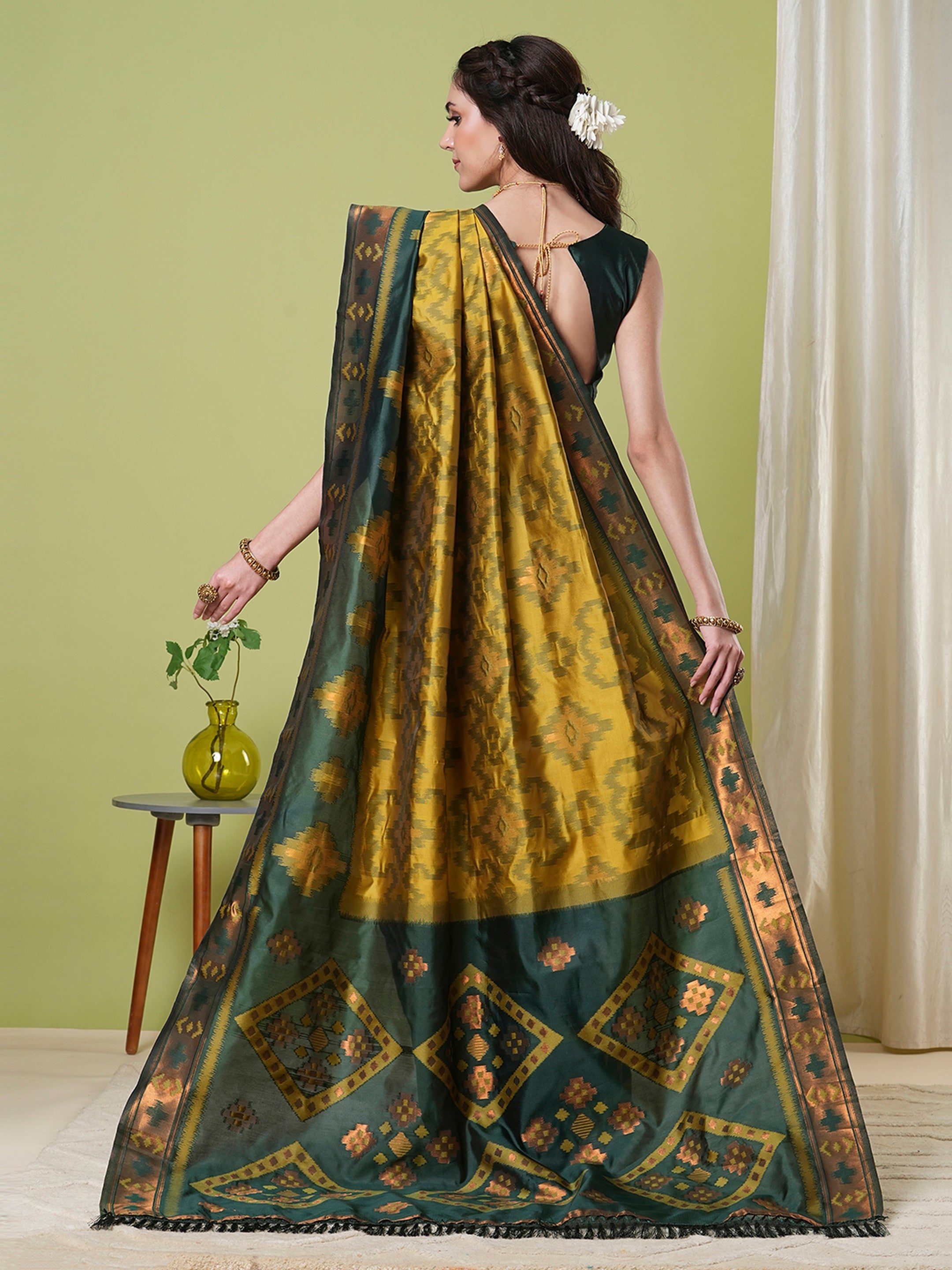 Mustard Banarasi Silk Woven Jacquard Designer Saree