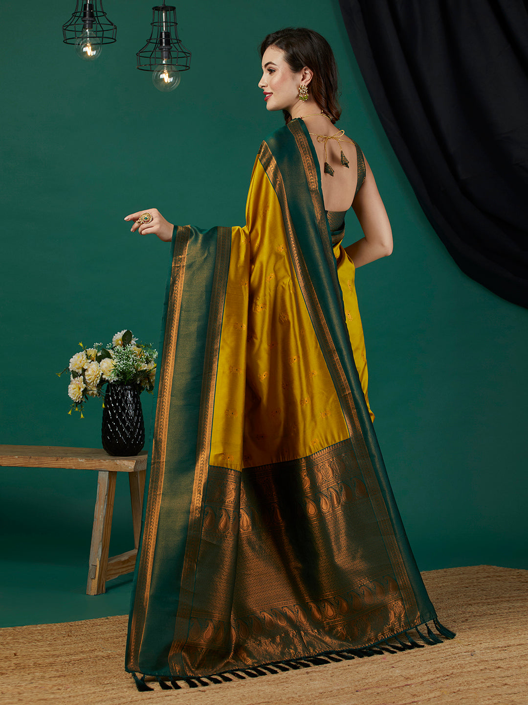 Mustard Banarasi Silk Woven Jari Designer Heavy Looks Glamorous Ceremonial Saree