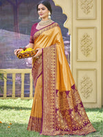Mustard Color Woven Work Banarasi Silk Saree