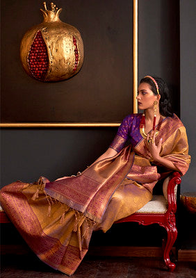 Mustard Handloom Weaving Silk Saree With  Woven Work